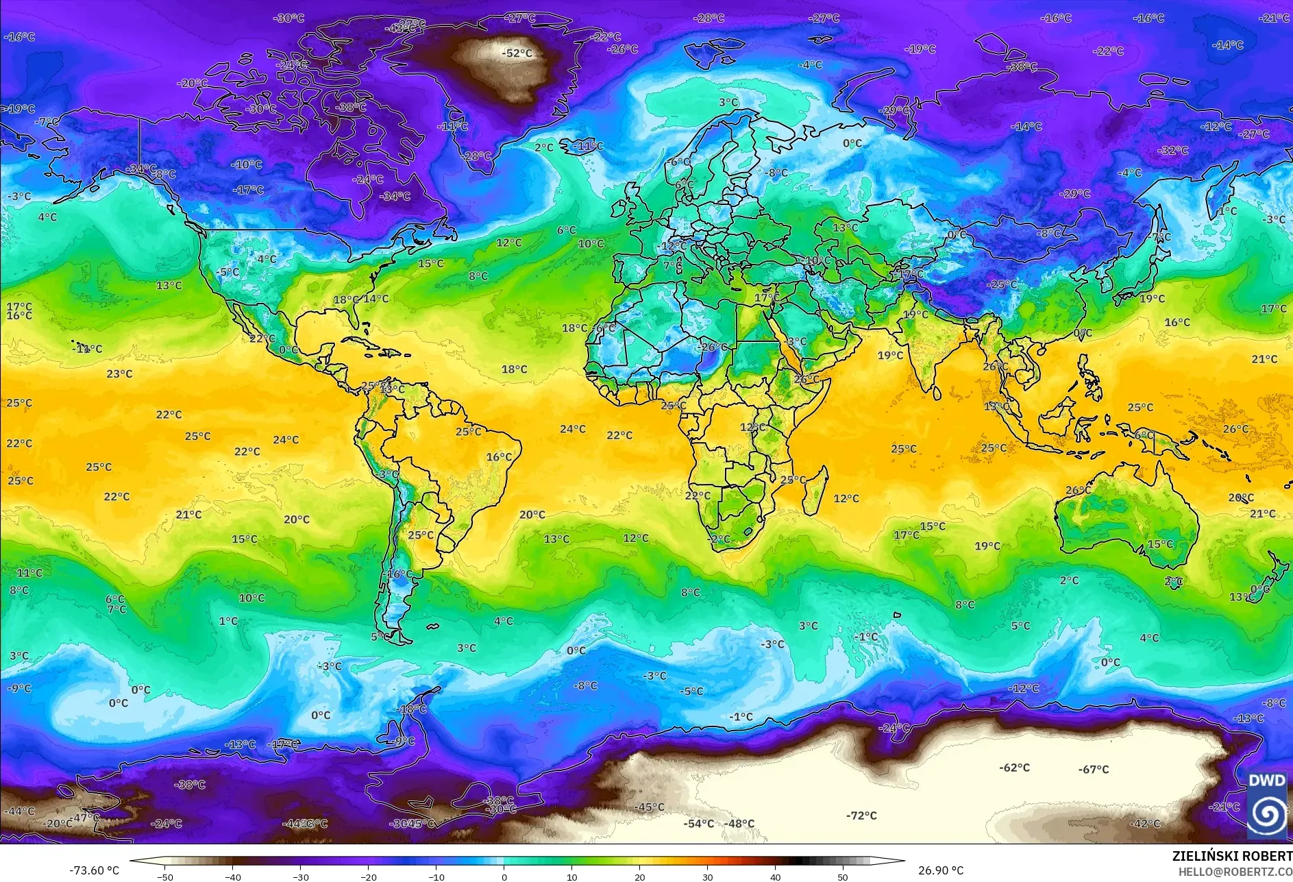 ICON モデル - 世界, 露点温度（2m）
