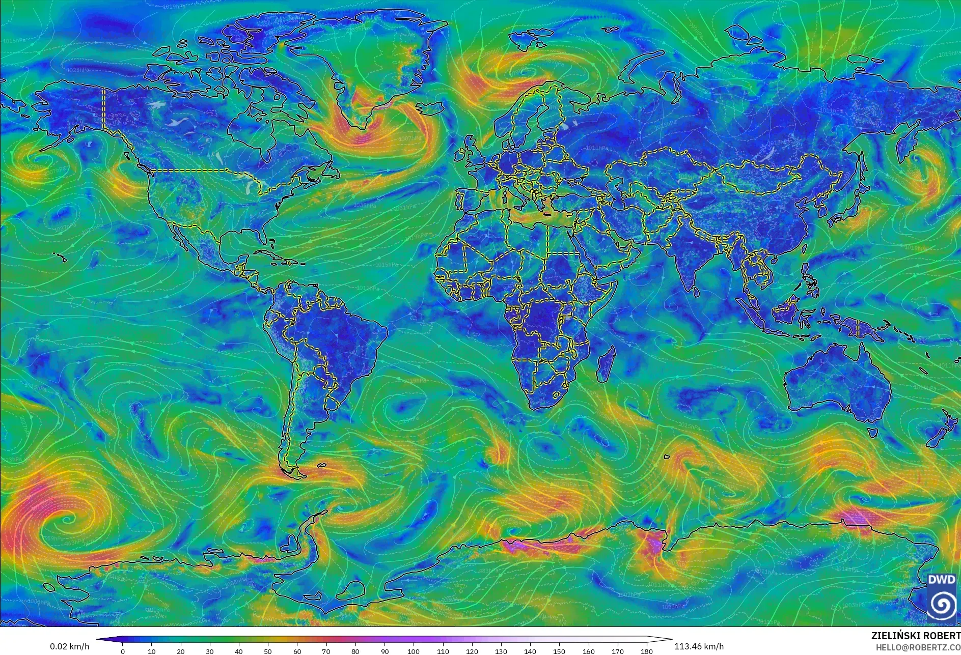 ICON モデル - 世界, 風速（10m）