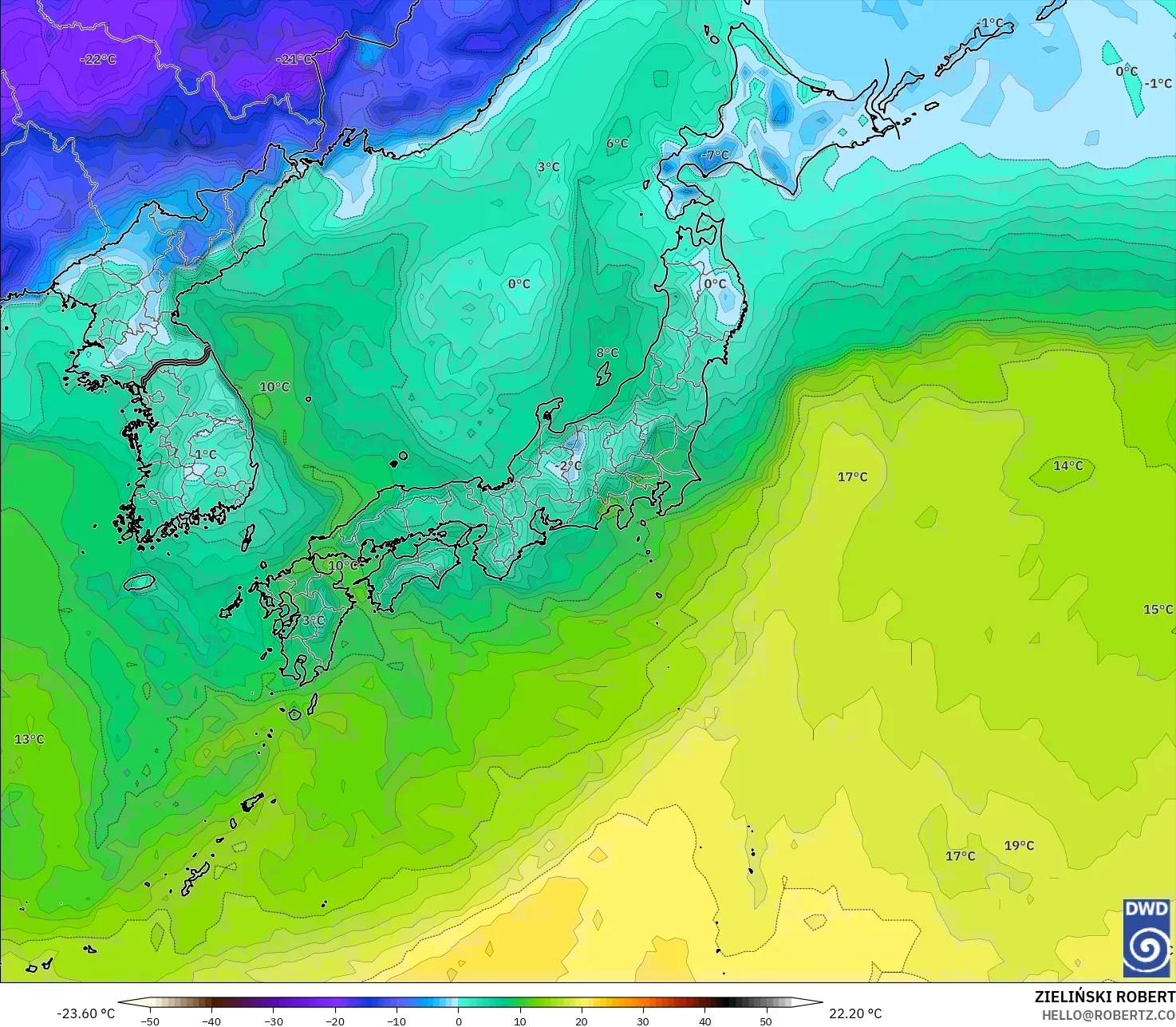 ICON モデル - 日本, 露点温度（2m）