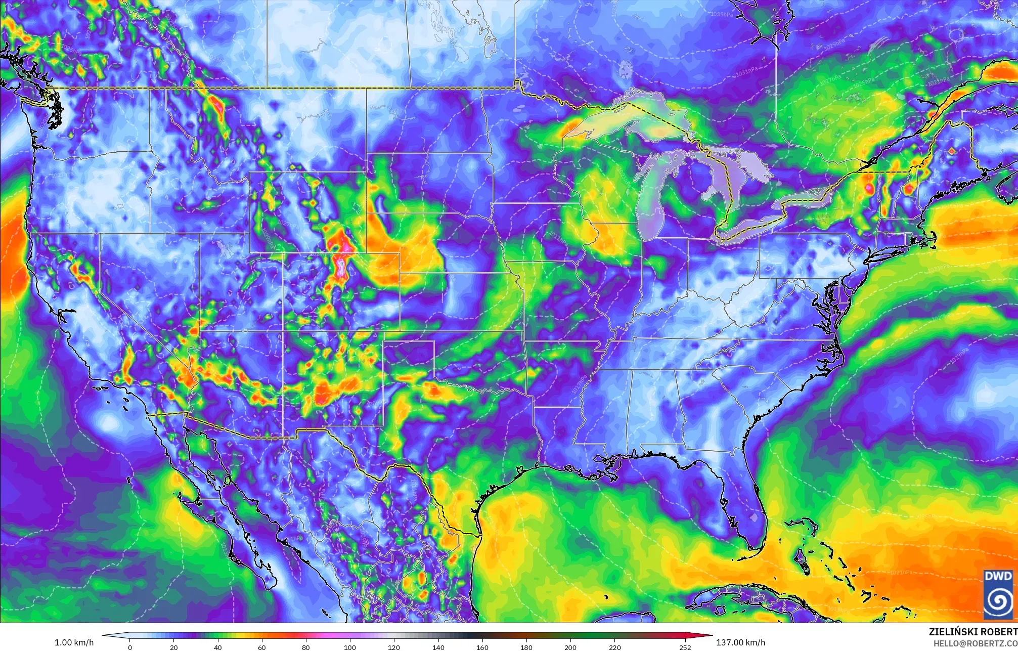ICON モデル - アメリカ合衆国, 突風（最大）