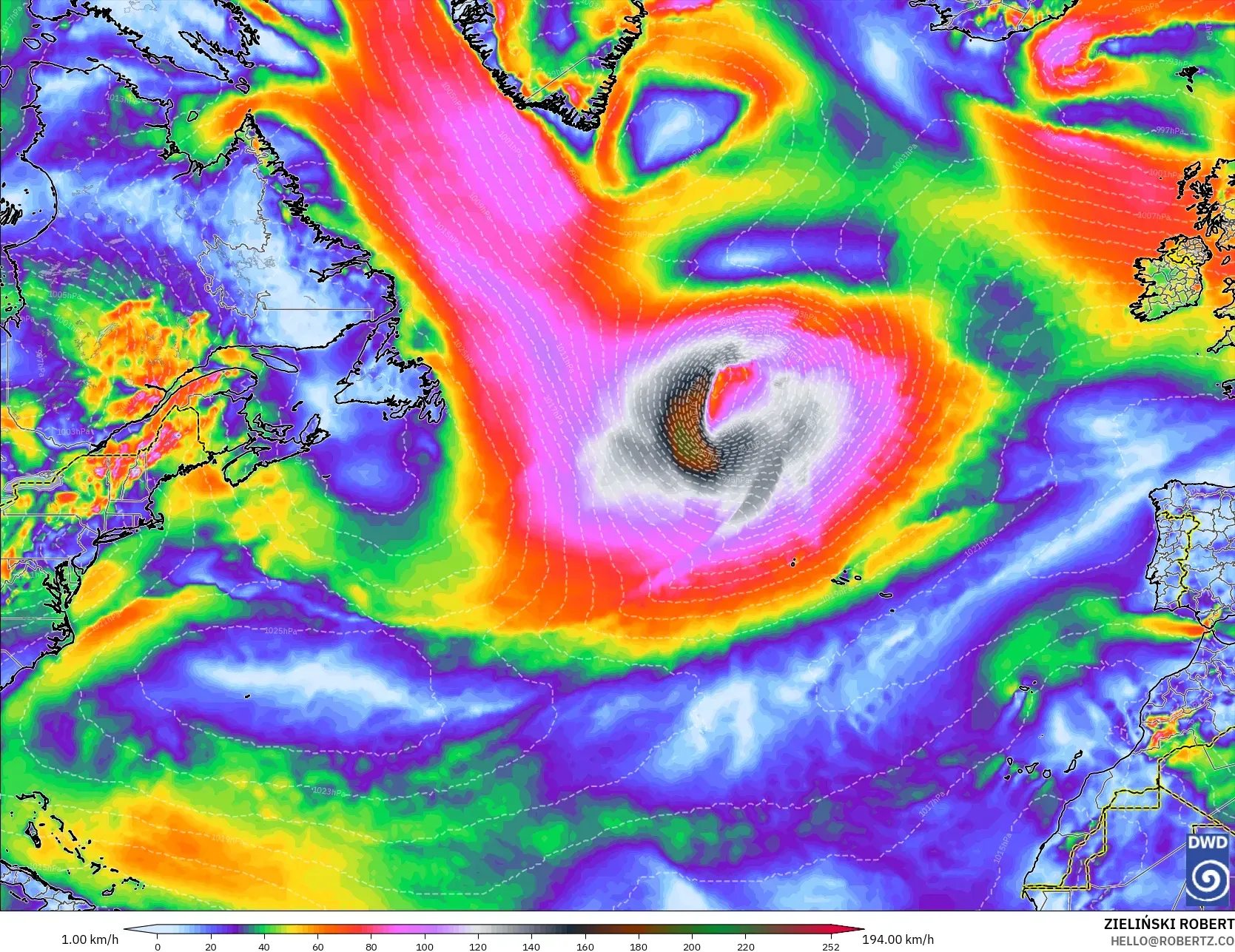 ICON モデル - 北大西洋, 突風