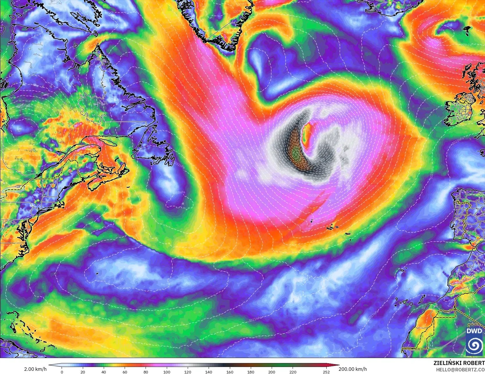 ICON モデル - 北大西洋, 突風