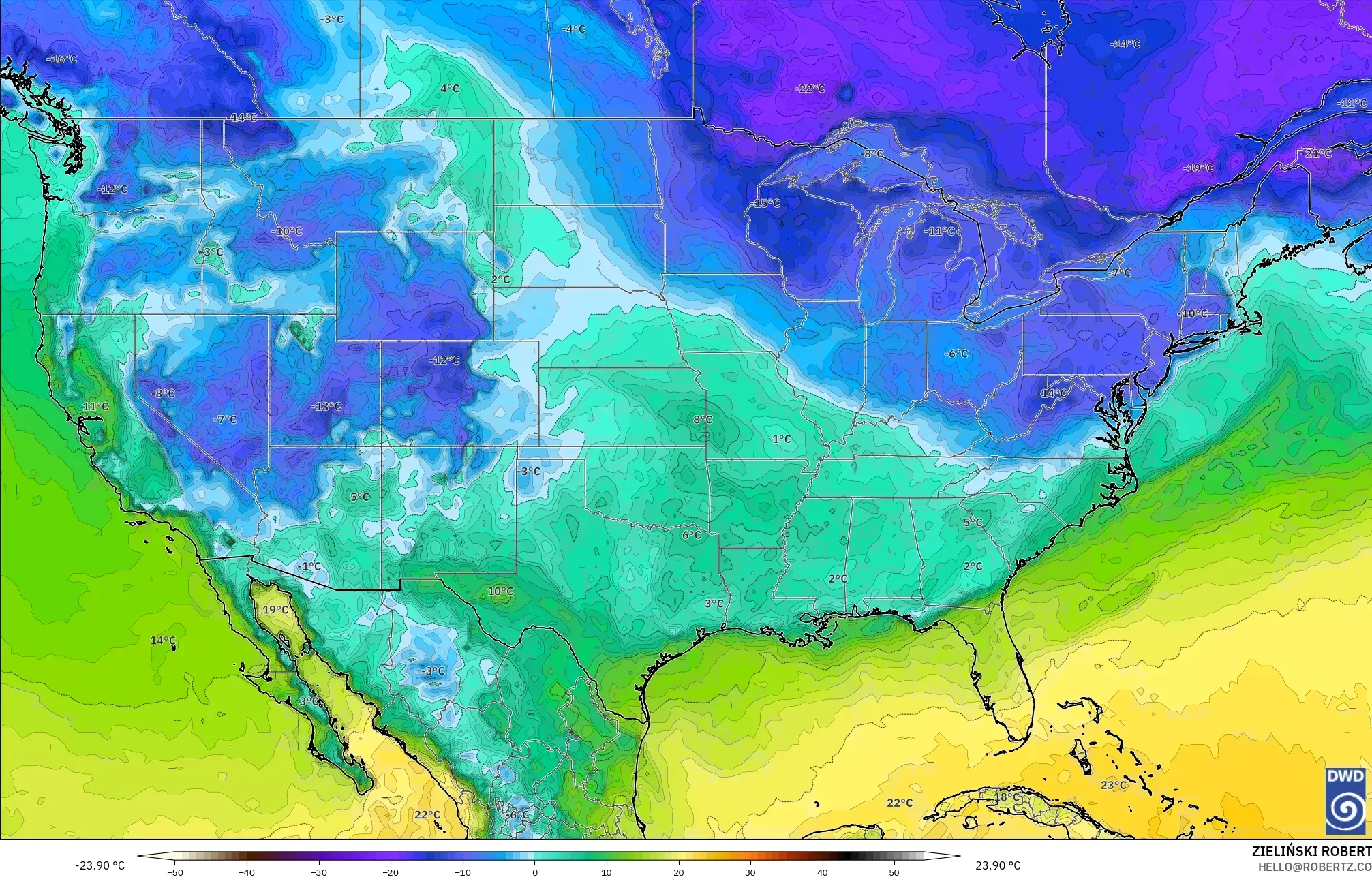 ICON モデル - アメリカ合衆国, 露点温度（2m）