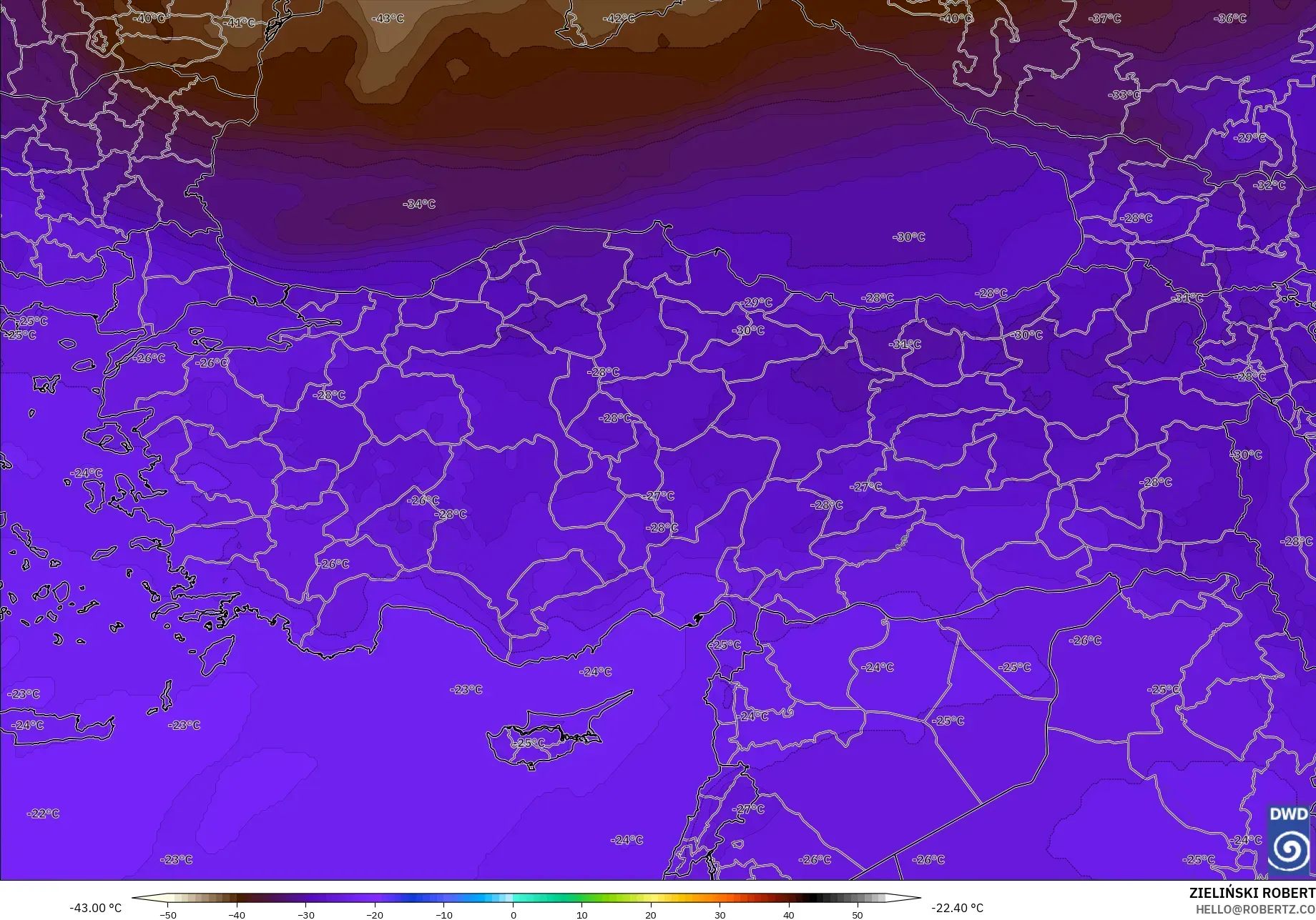 ICON モデル - トルコ, 気温（500hPa）