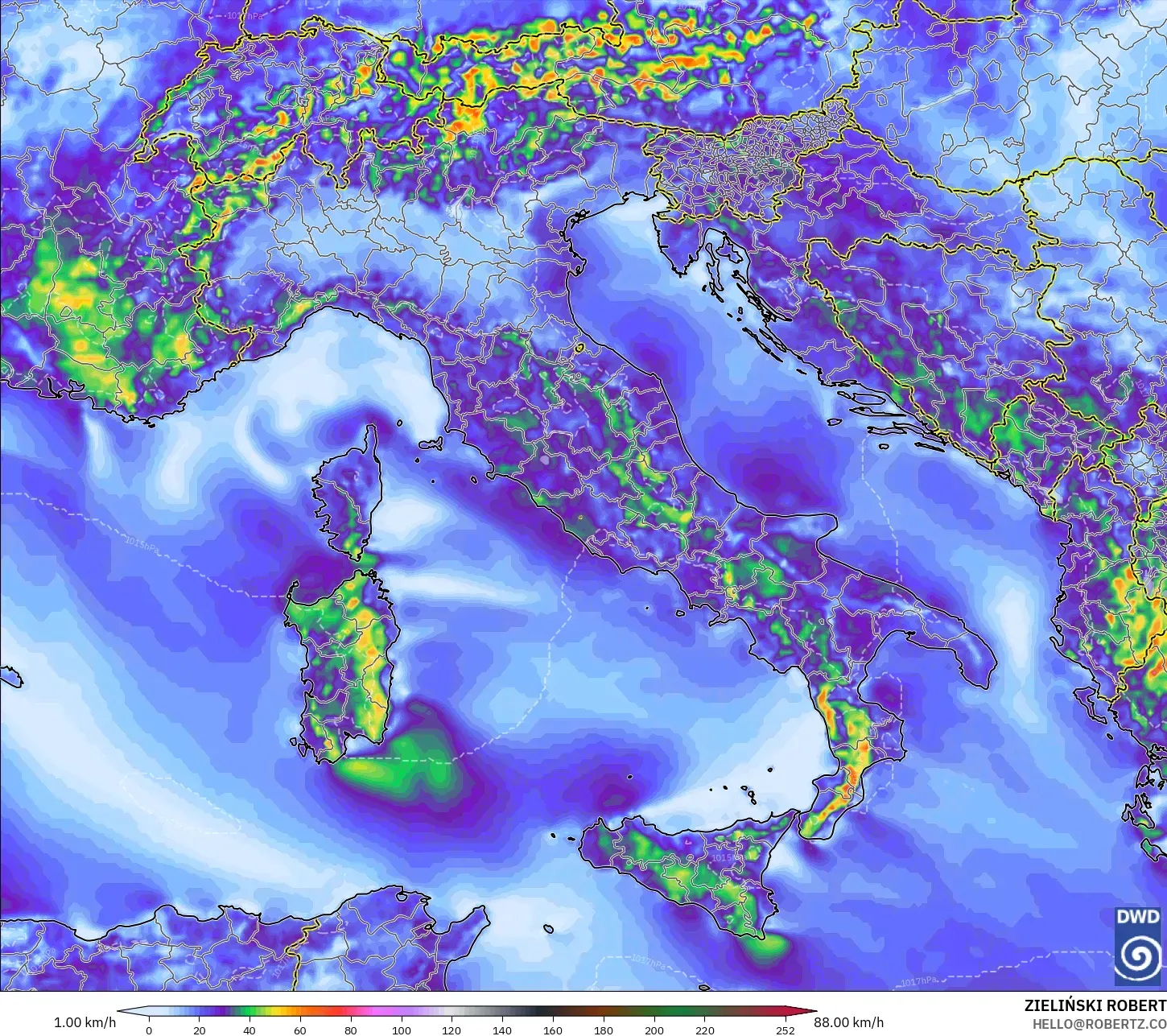ICON モデル - イタリア, 突風（最大）