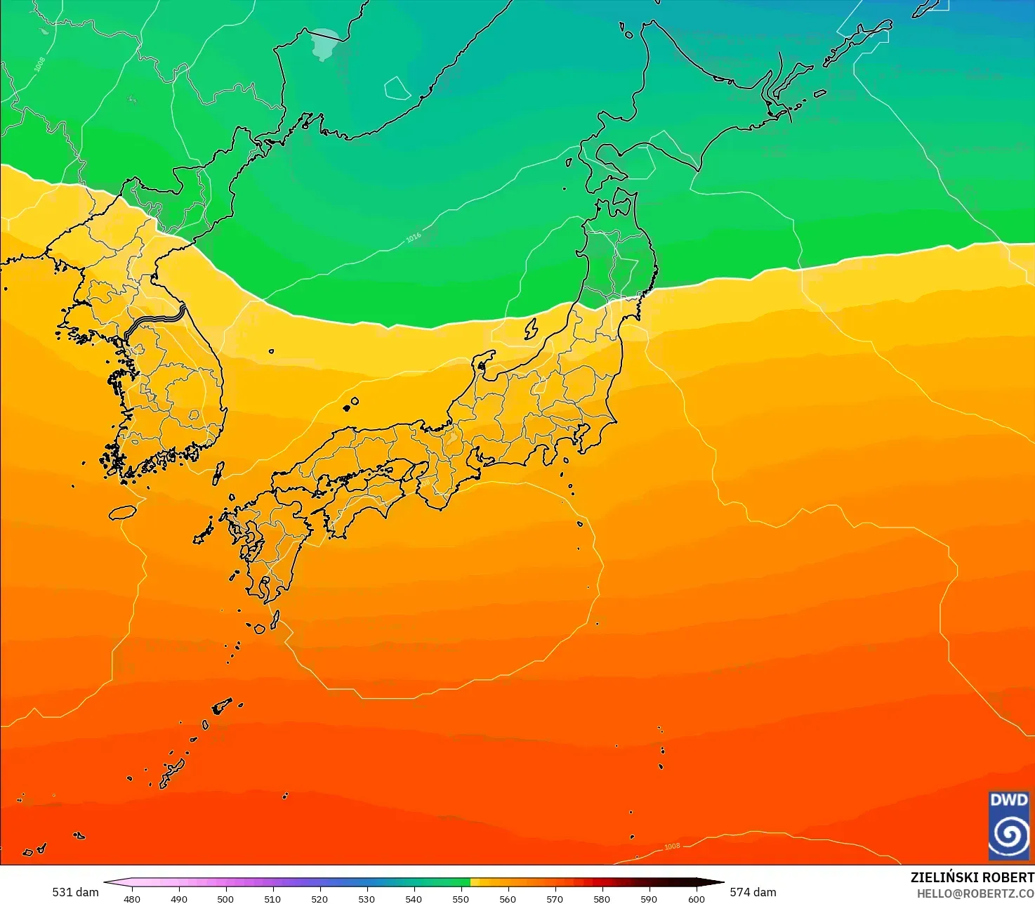 ICON モデル - 日本, 500hPaのジオポテンシャル高度