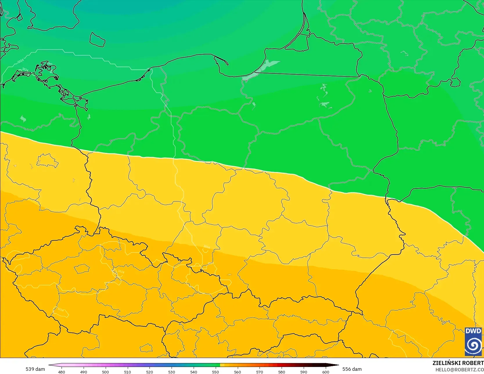 ICON モデル - ポーランド, 500hPaのジオポテンシャル高度