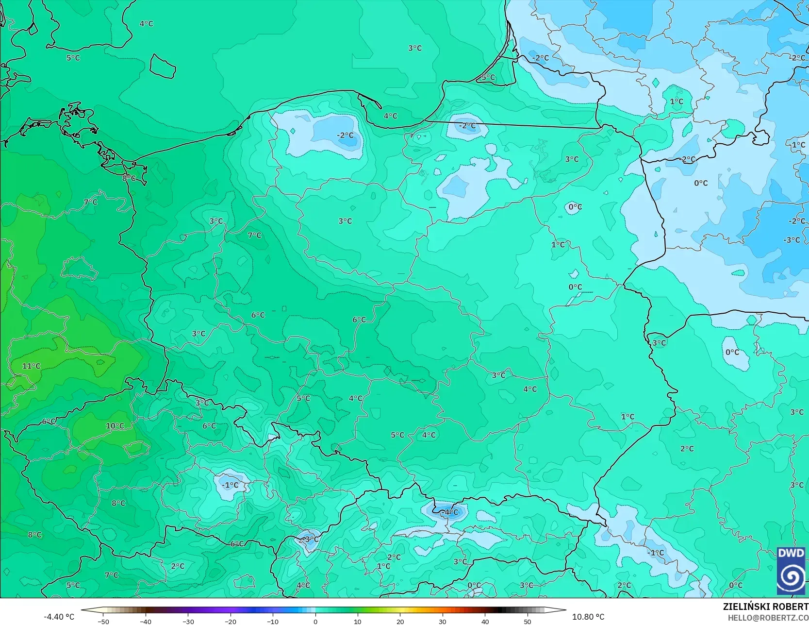ICON モデル - ポーランド, 露点温度（2m）