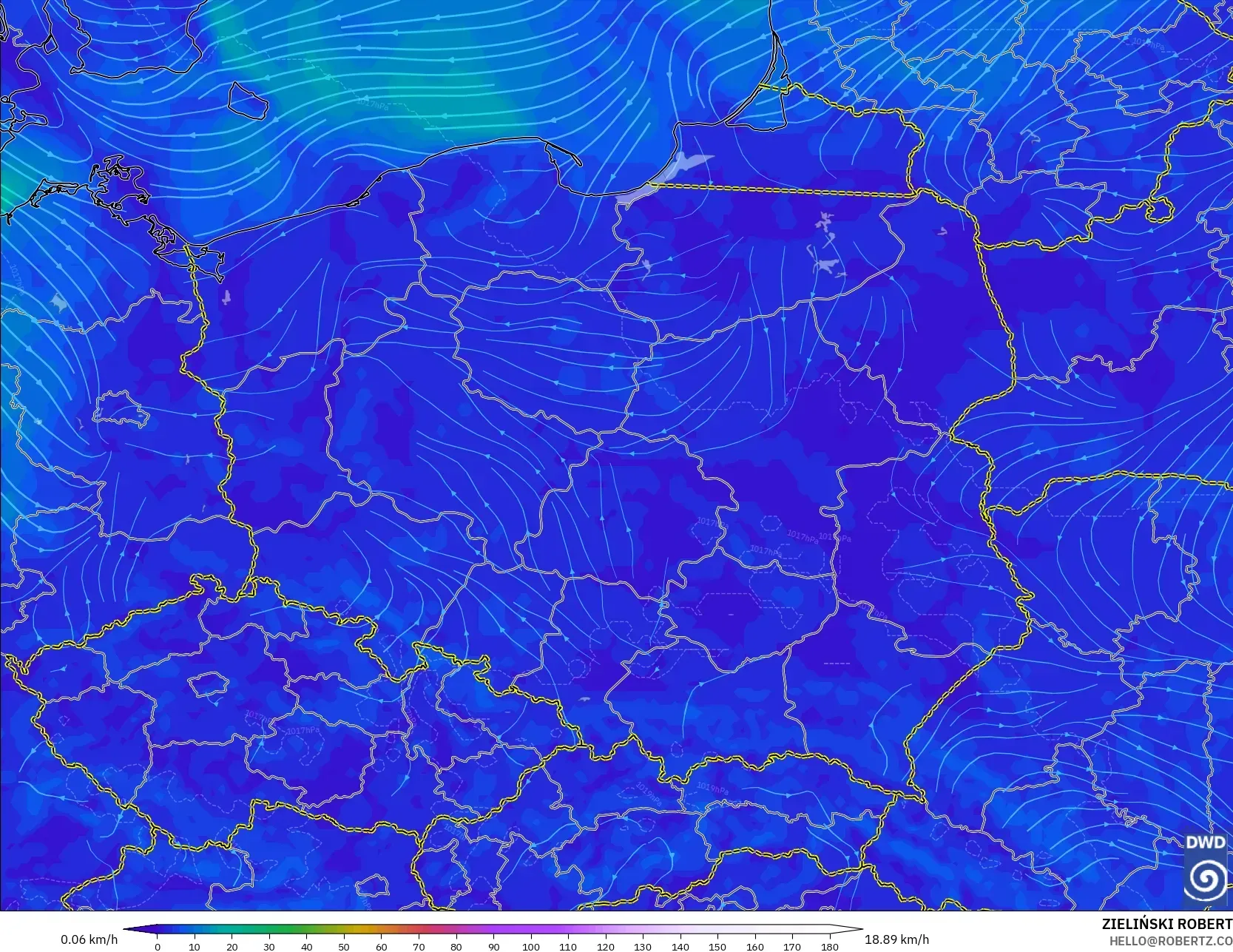 ICON モデル - ポーランド, 風速（10m）