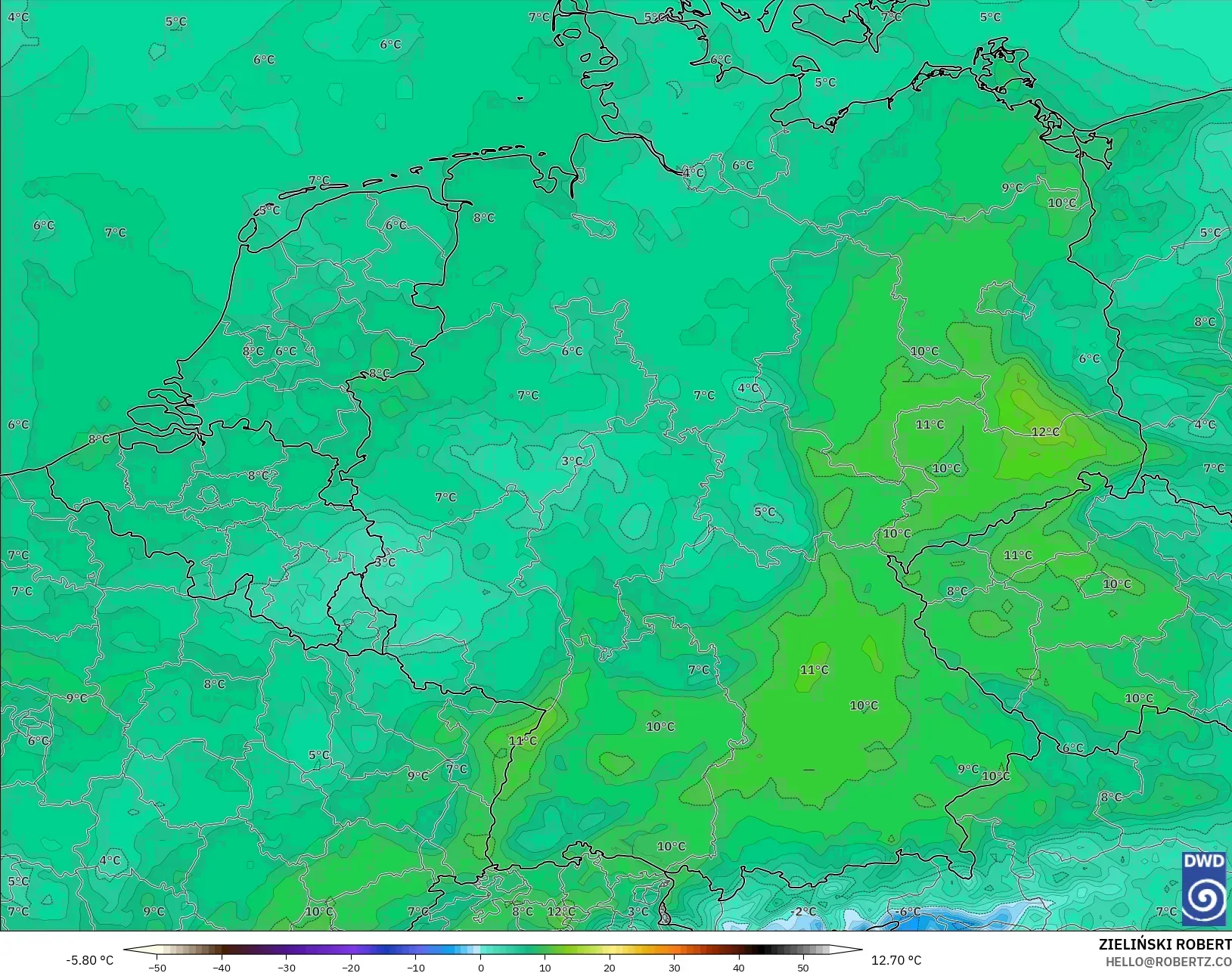 ICON モデル - ドイツ, 露点温度（2m）