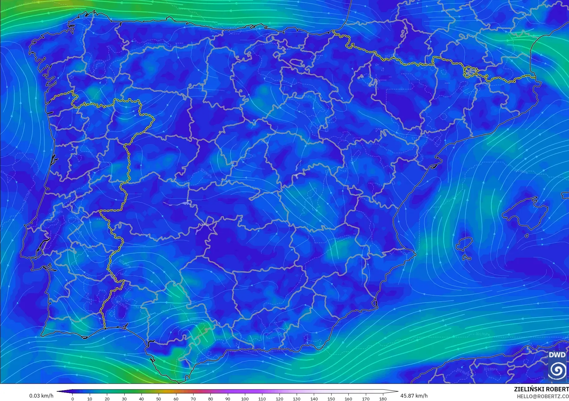 ICON モデル - スペイン, 風速（10m）