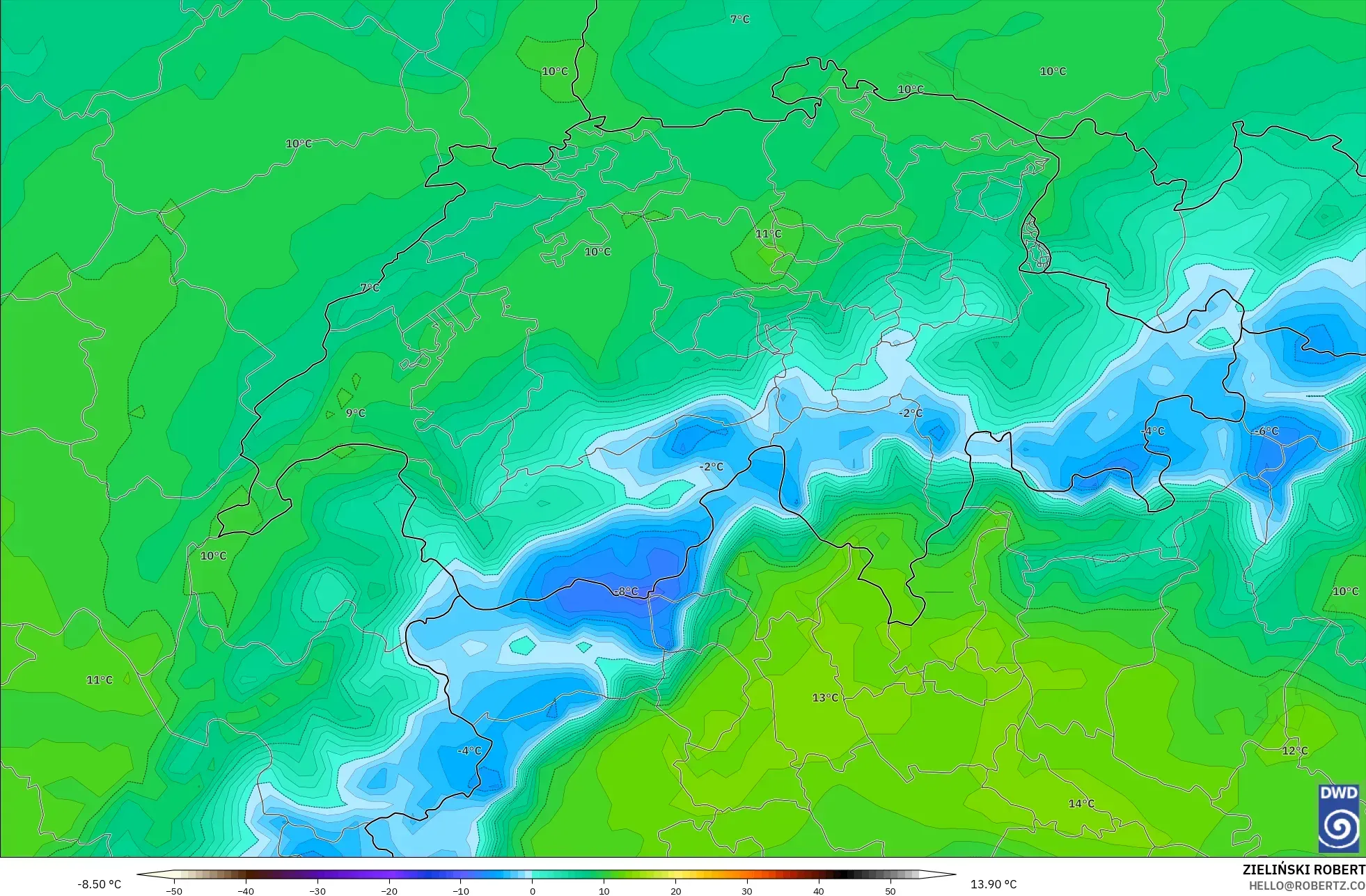 ICON モデル - スイス, 露点温度（2m）