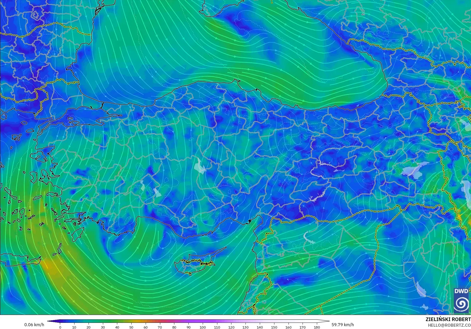 ICON モデル - トルコ, 風速（10m）