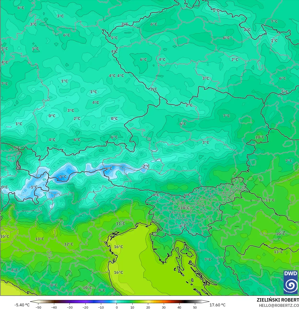 ICON モデル - オーストリア, 気温（2m）