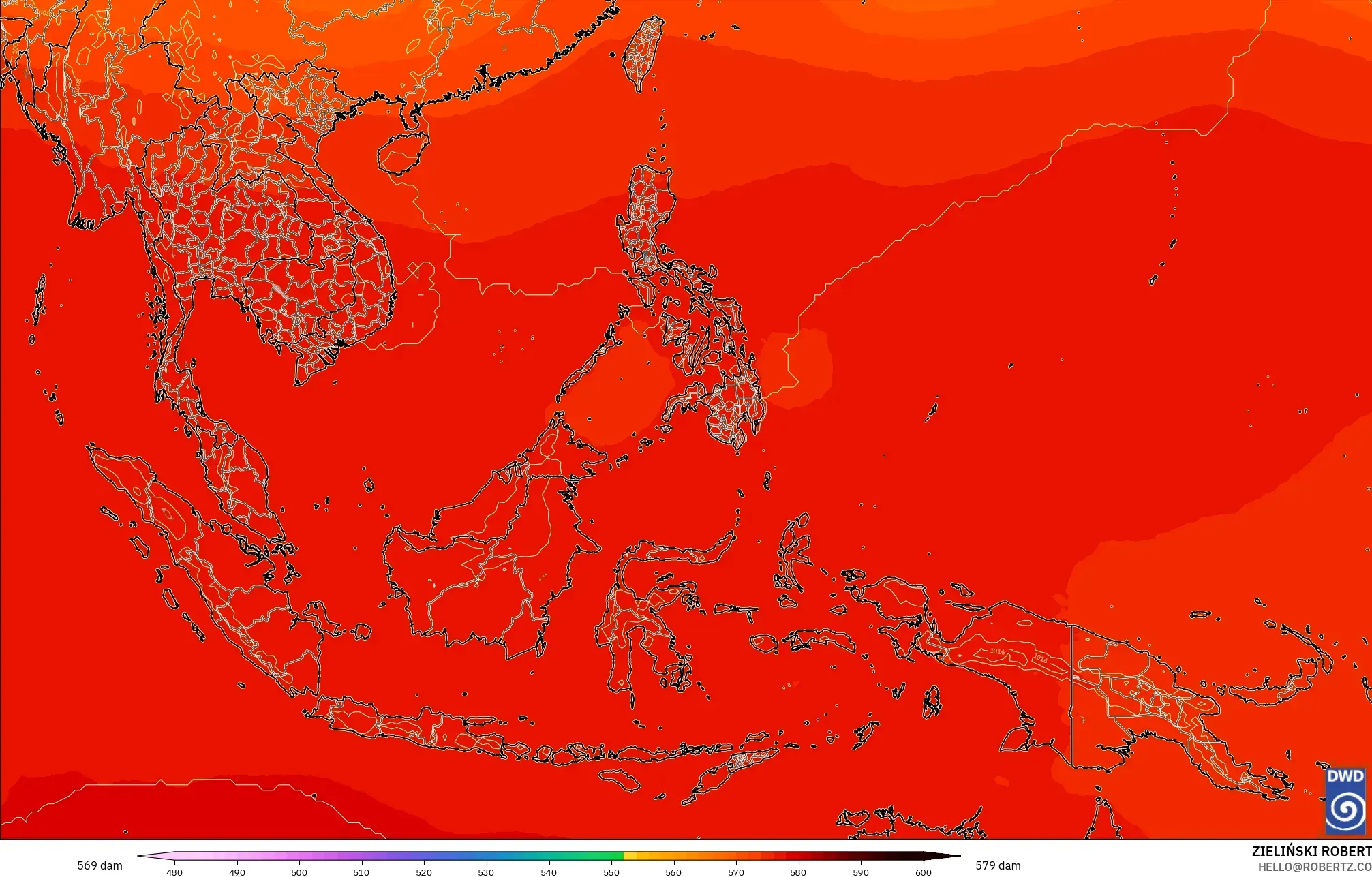 ICON モデル - 東南アジア, 500hPaのジオポテンシャル高度