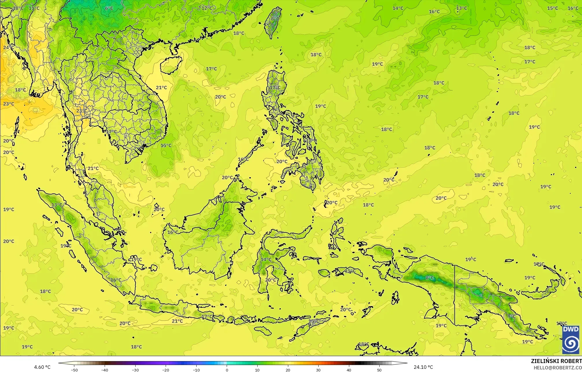 ICON モデル - 東南アジア, 気温（850hPa）