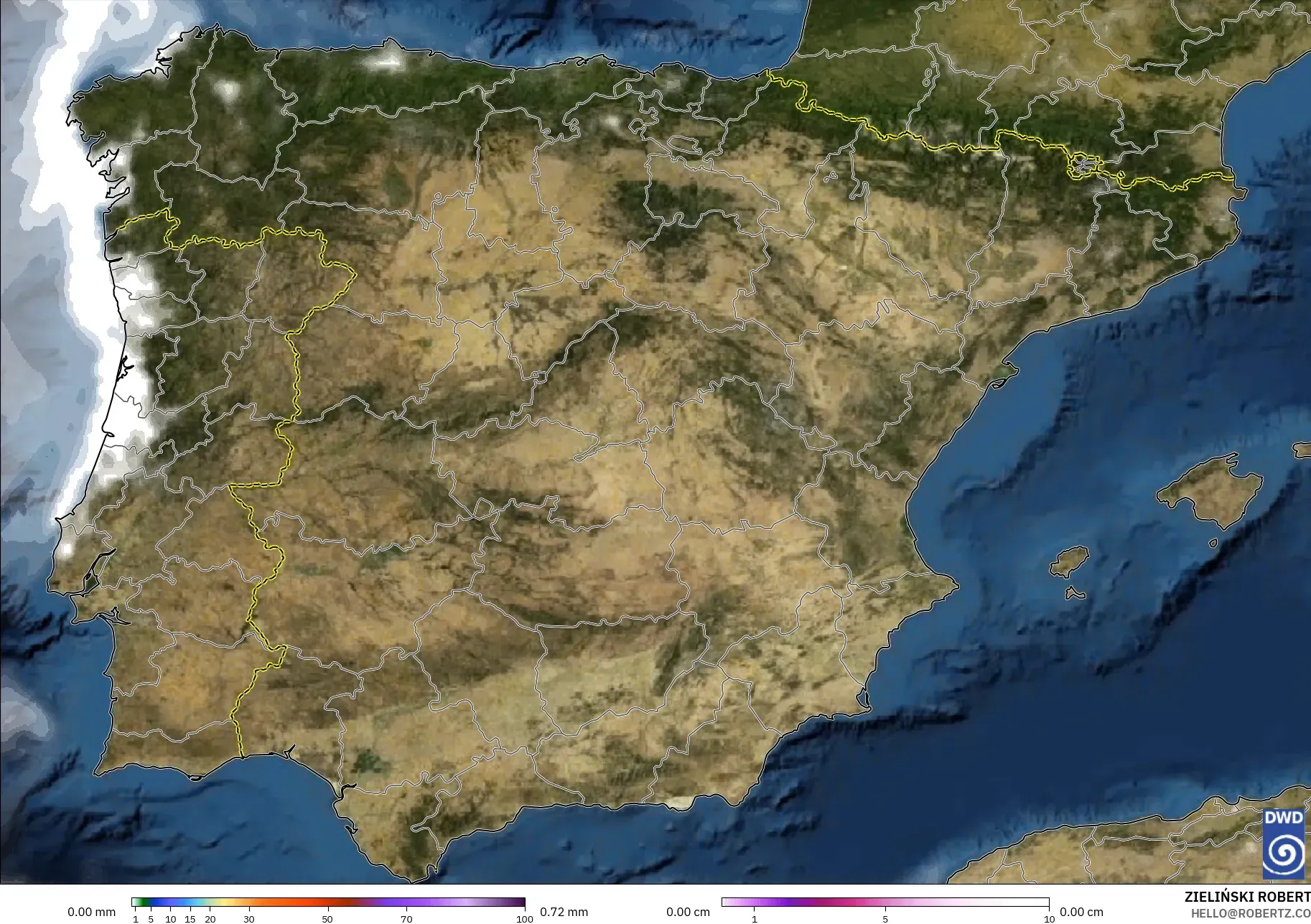 ICON モデル - スペイン, 降水量、雲、気圧