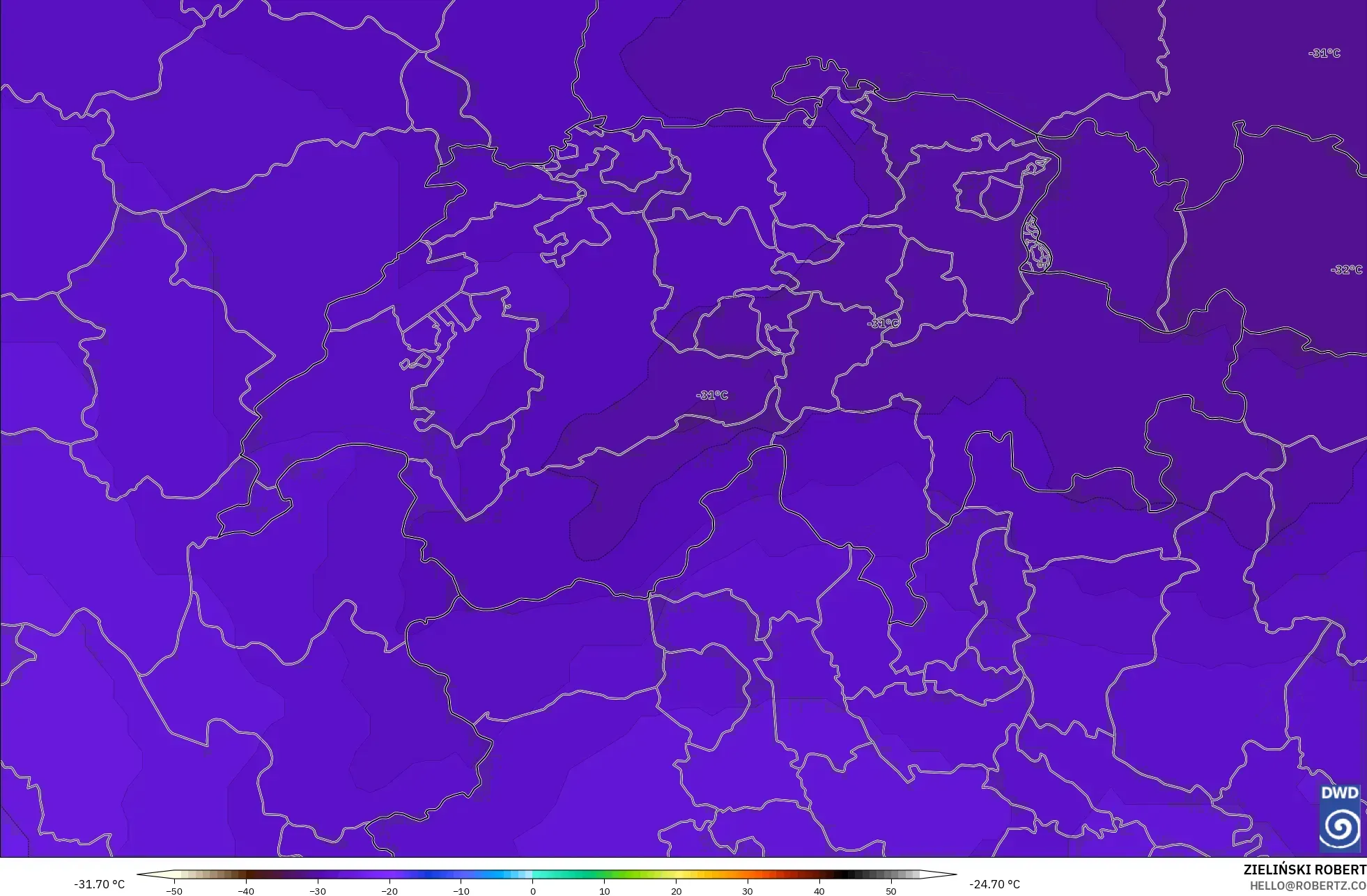 ICON モデル - スイス, 気温（500hPa）