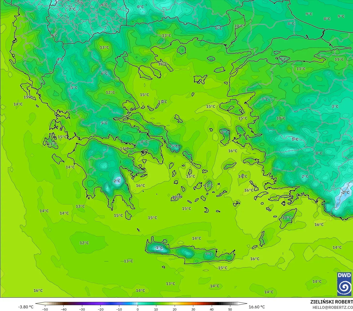 ICON モデル - ギリシャ, 露点温度（2m）