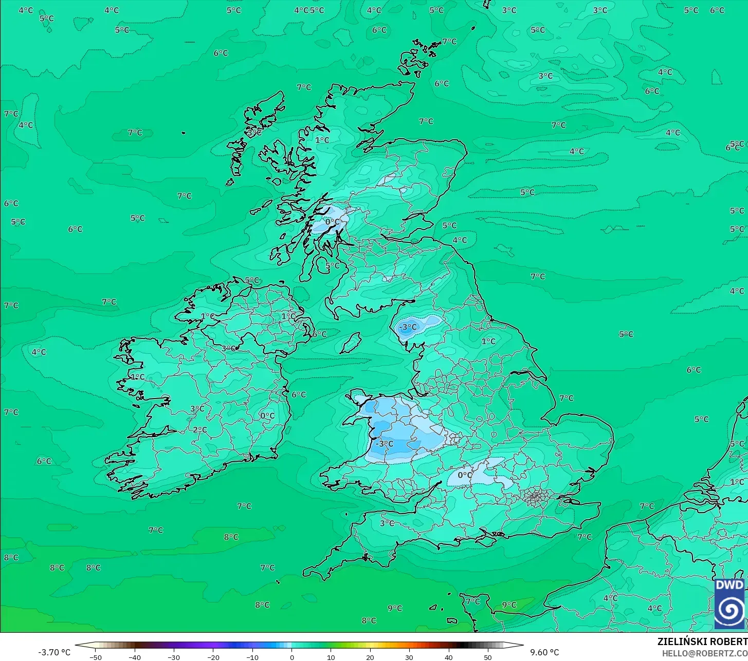 ICON モデル - イギリス, 露点温度（2m）