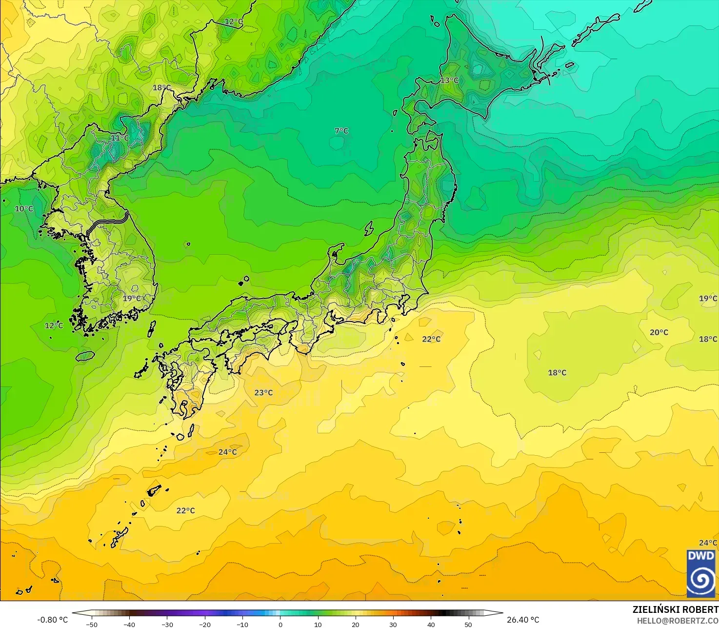 ICON モデル - 日本, 気温（2m）
