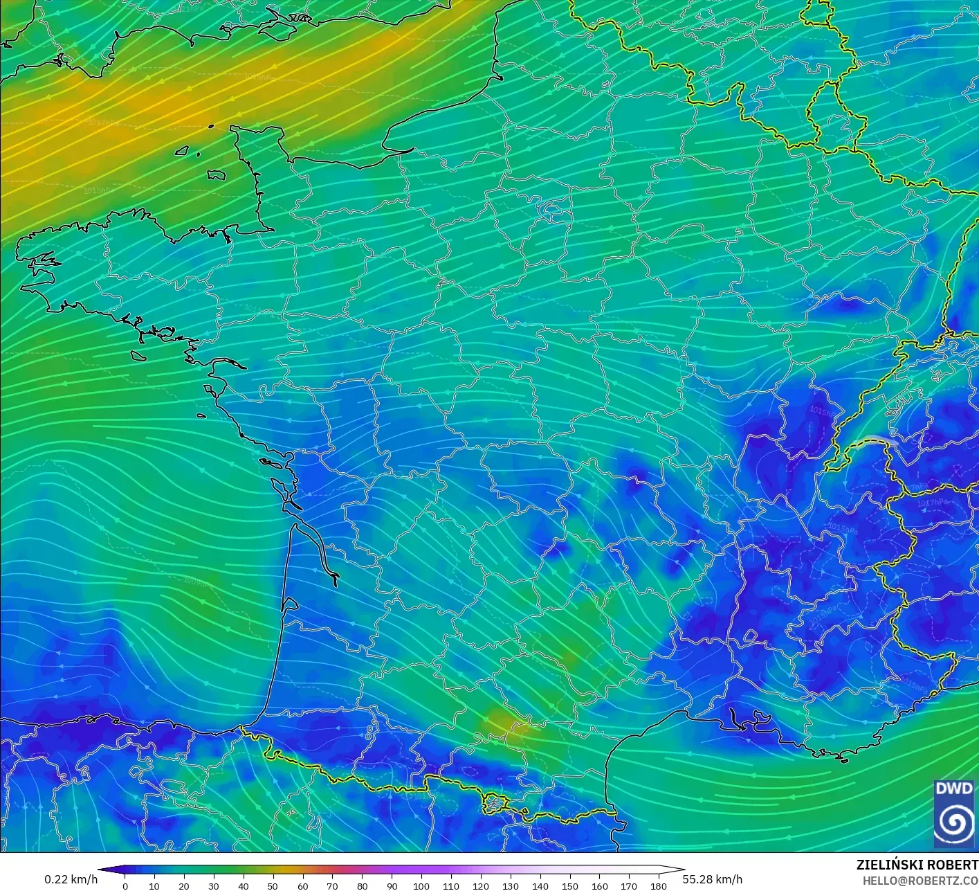 ICON モデル - フランス, 風速（10m）