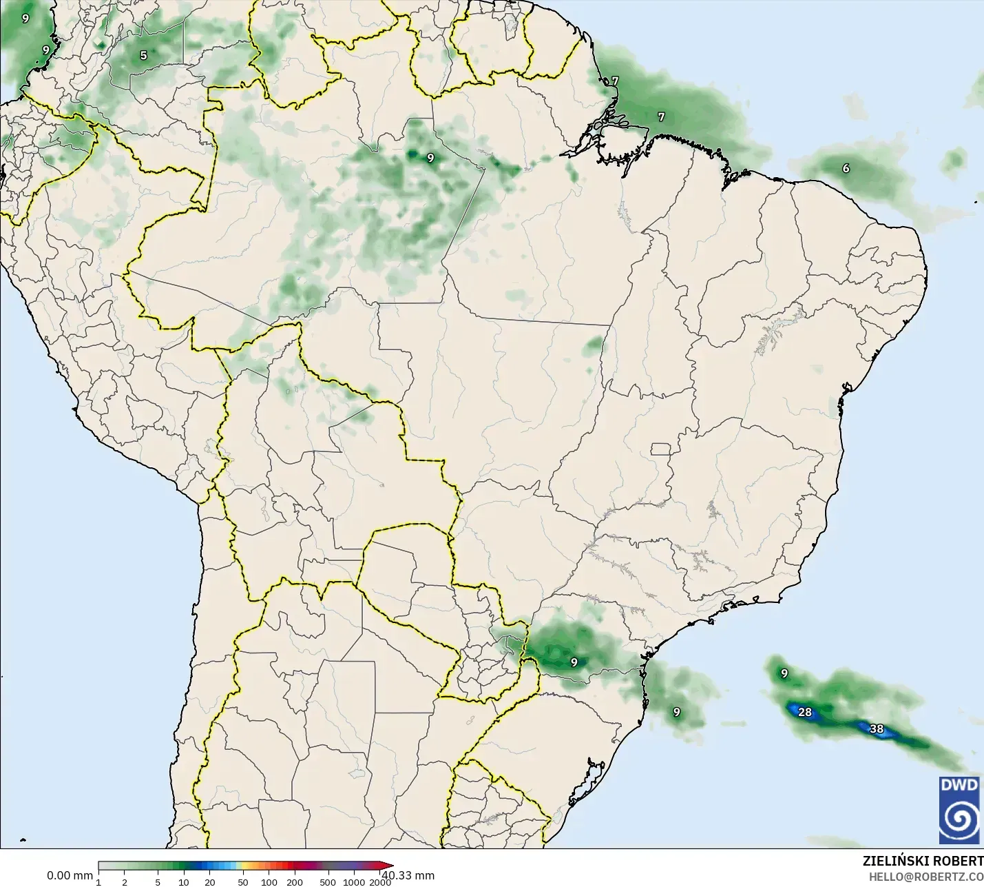 ICON モデル - ブラジル, 降水量の合計