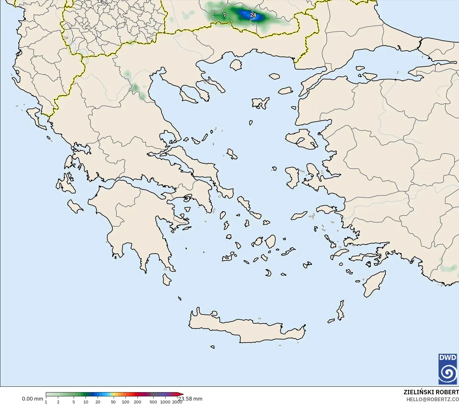 ICON モデル - ギリシャ, 降水量の合計