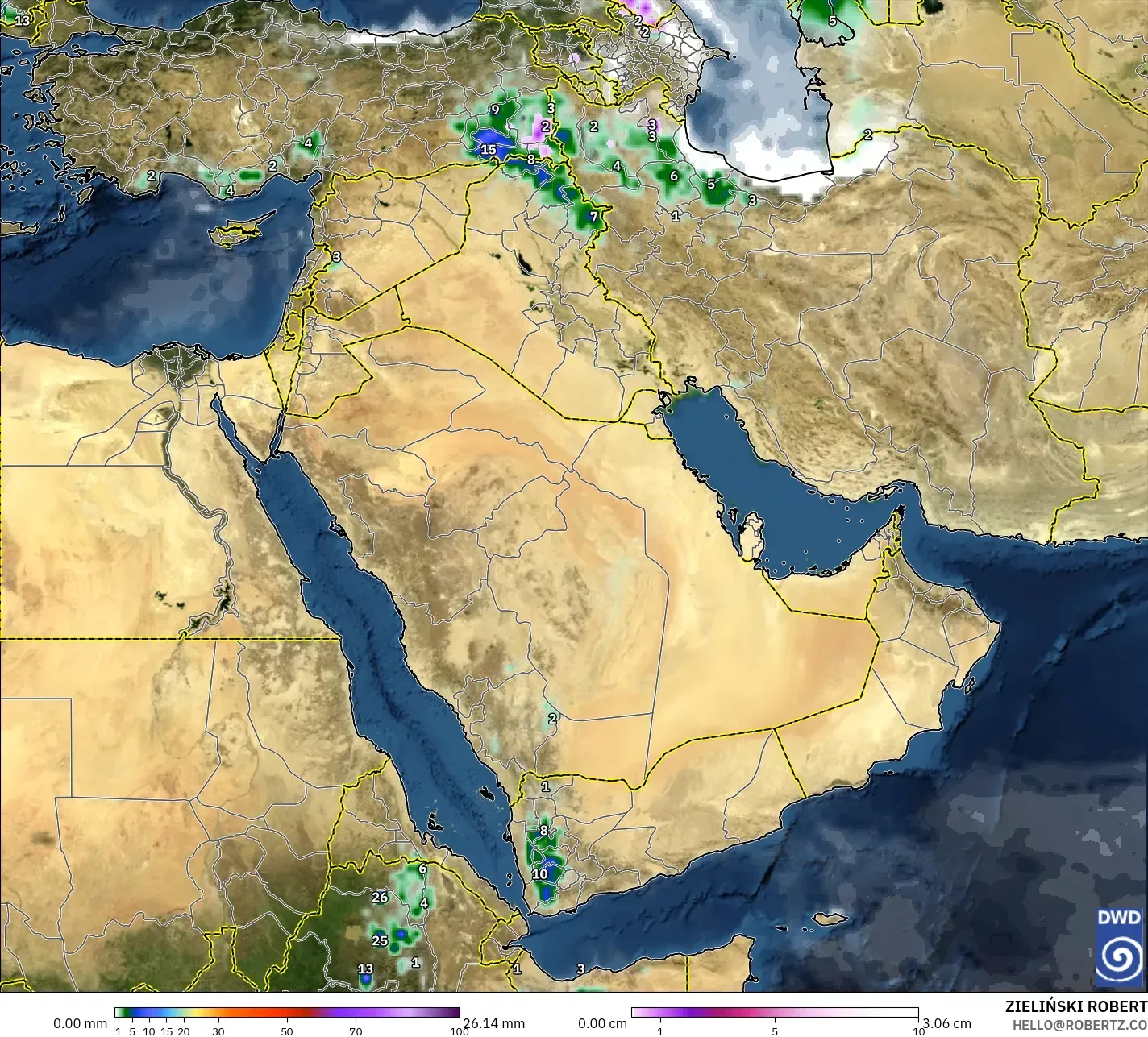ICON モデル - 中東, 降水量、雲、気圧