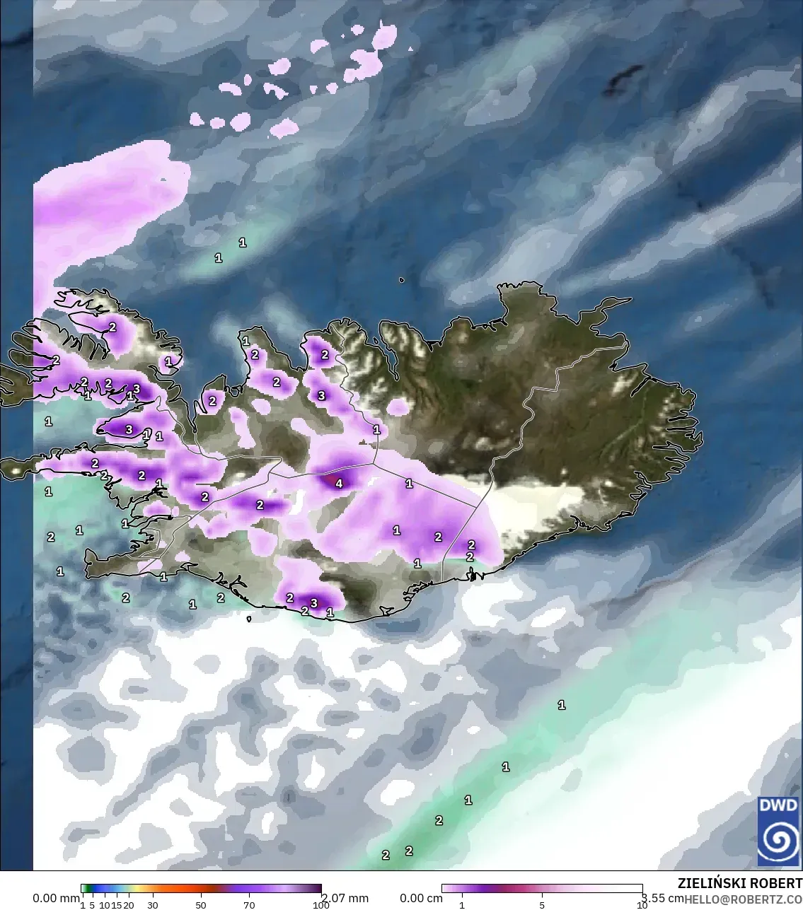 ICON モデル - アイスランド, 降水量、雲、気圧