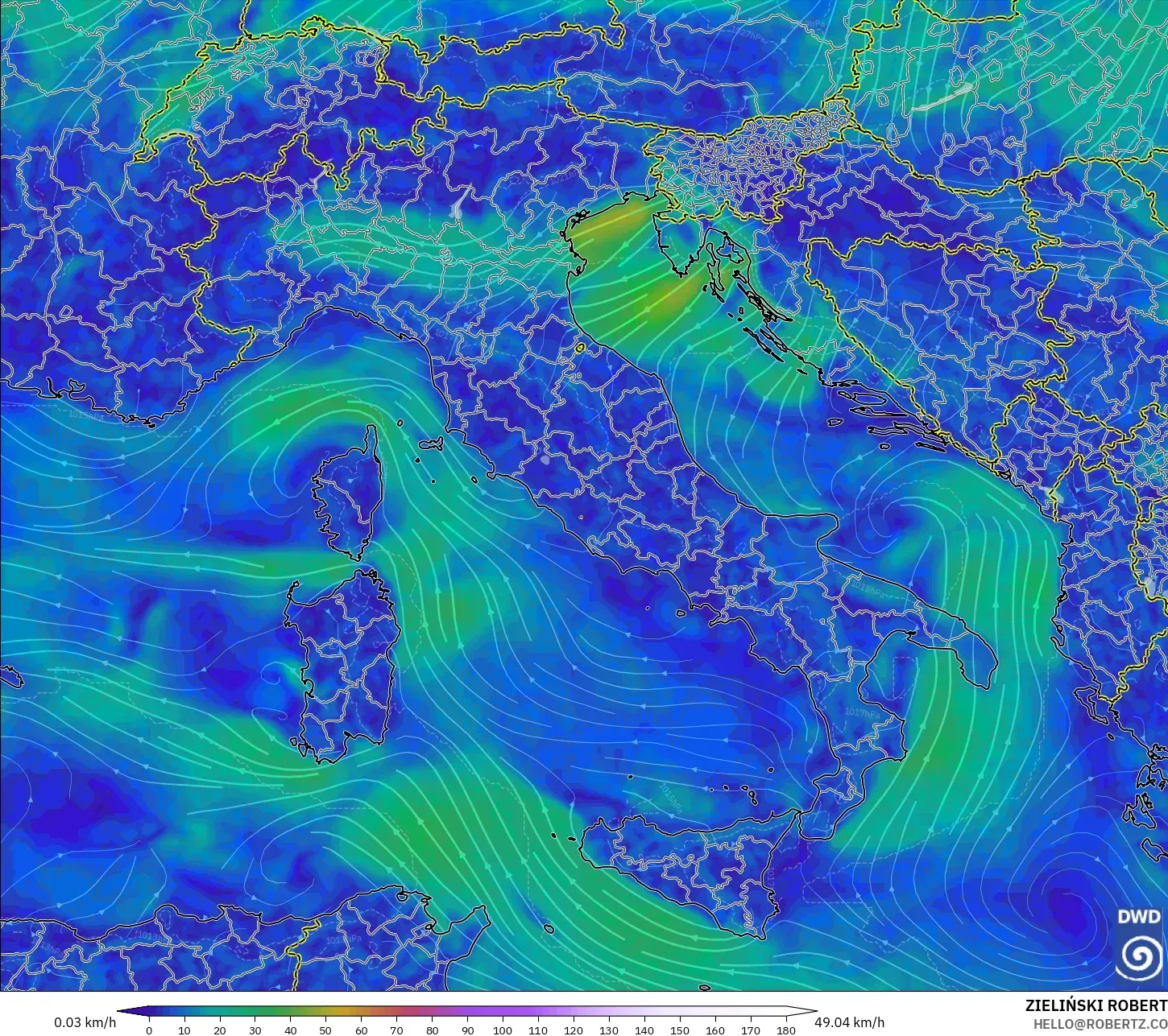 ICON モデル - イタリア, 風速（10m）