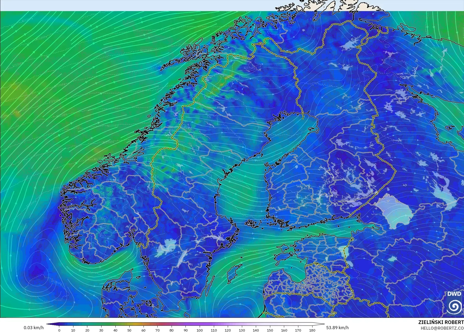 ICON モデル - スカンジナビア, 風速（10m）