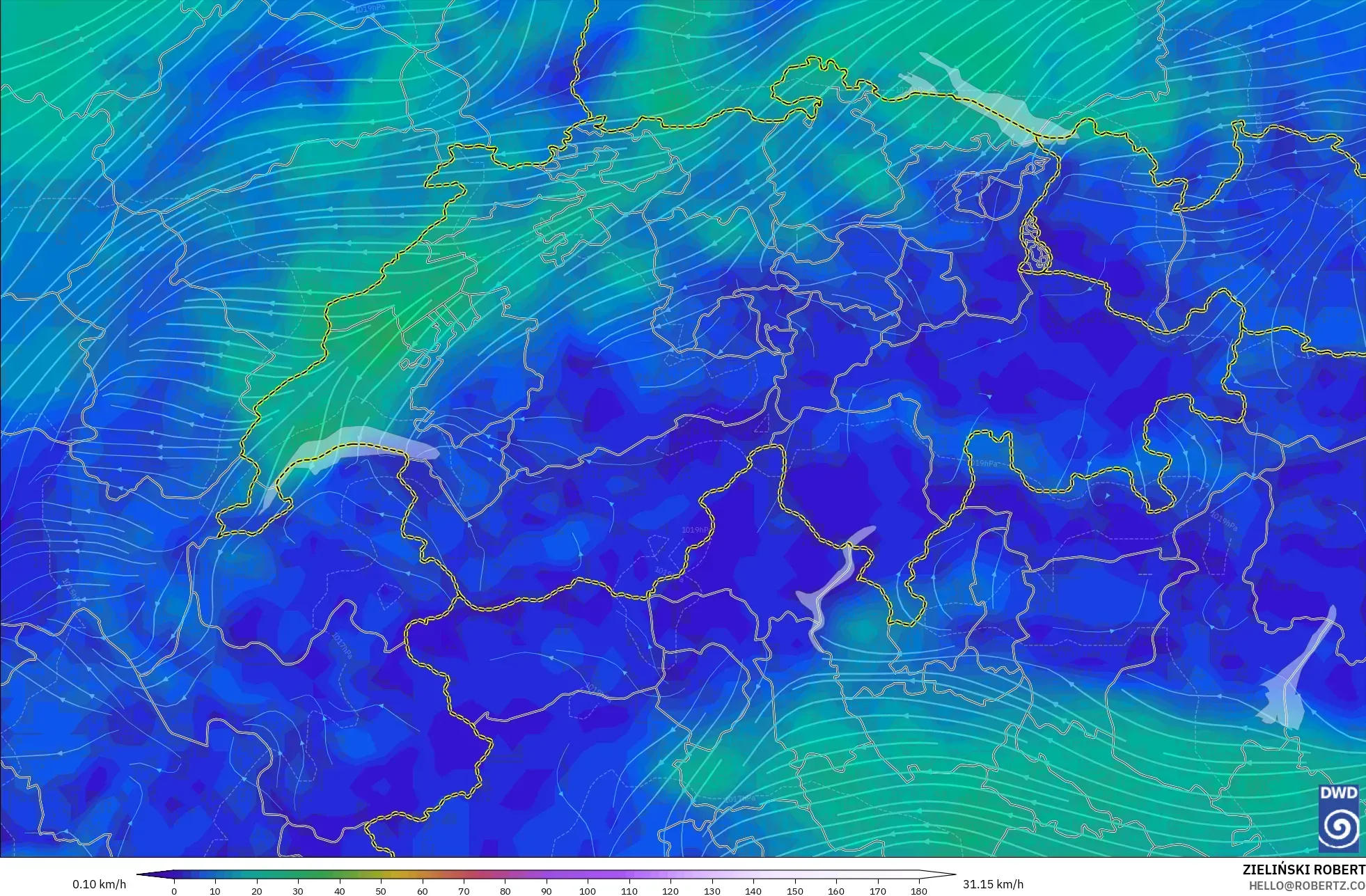 ICON モデル - スイス, 風速（10m）