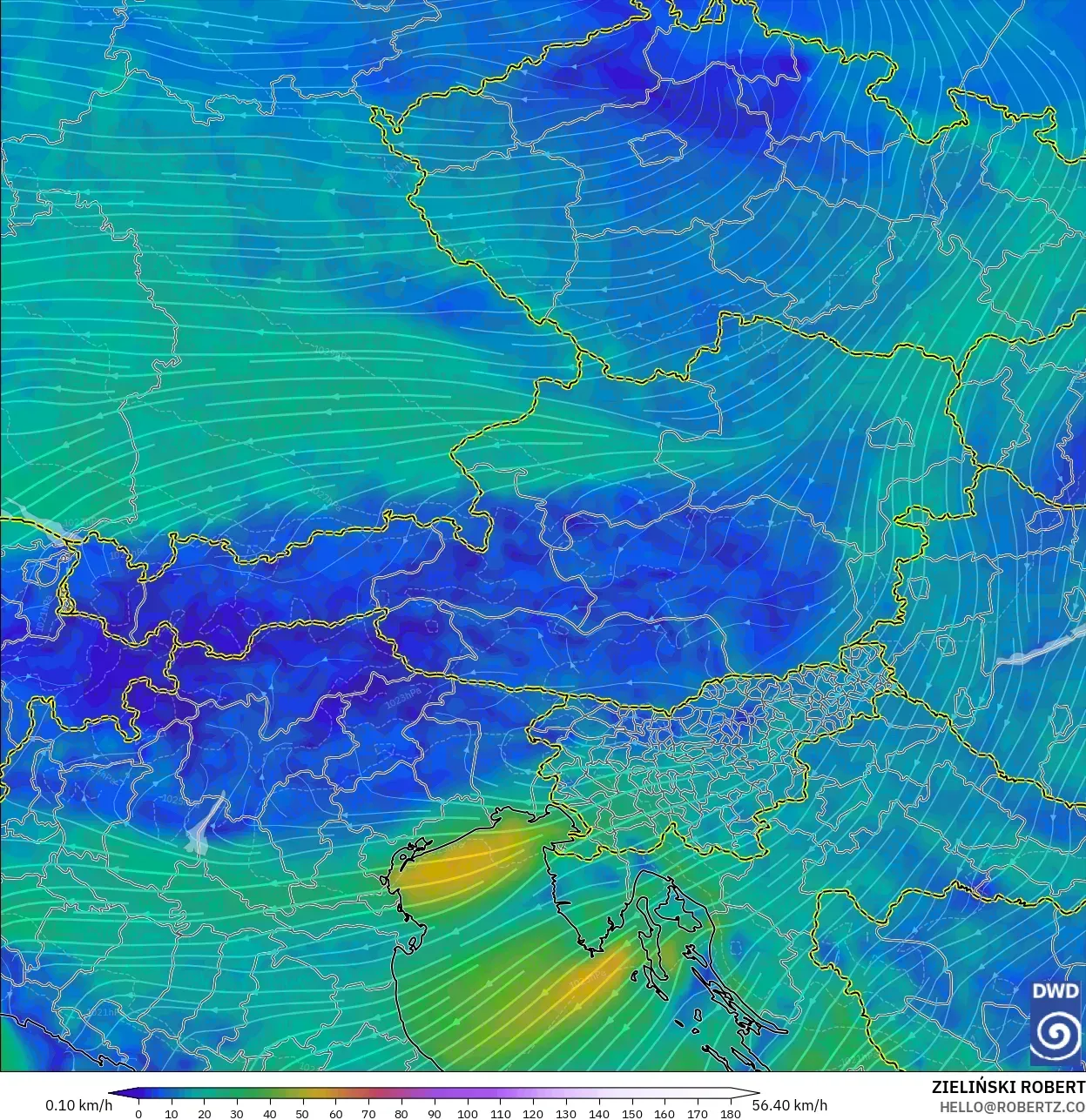 ICON モデル - オーストリア, 風速（10m）