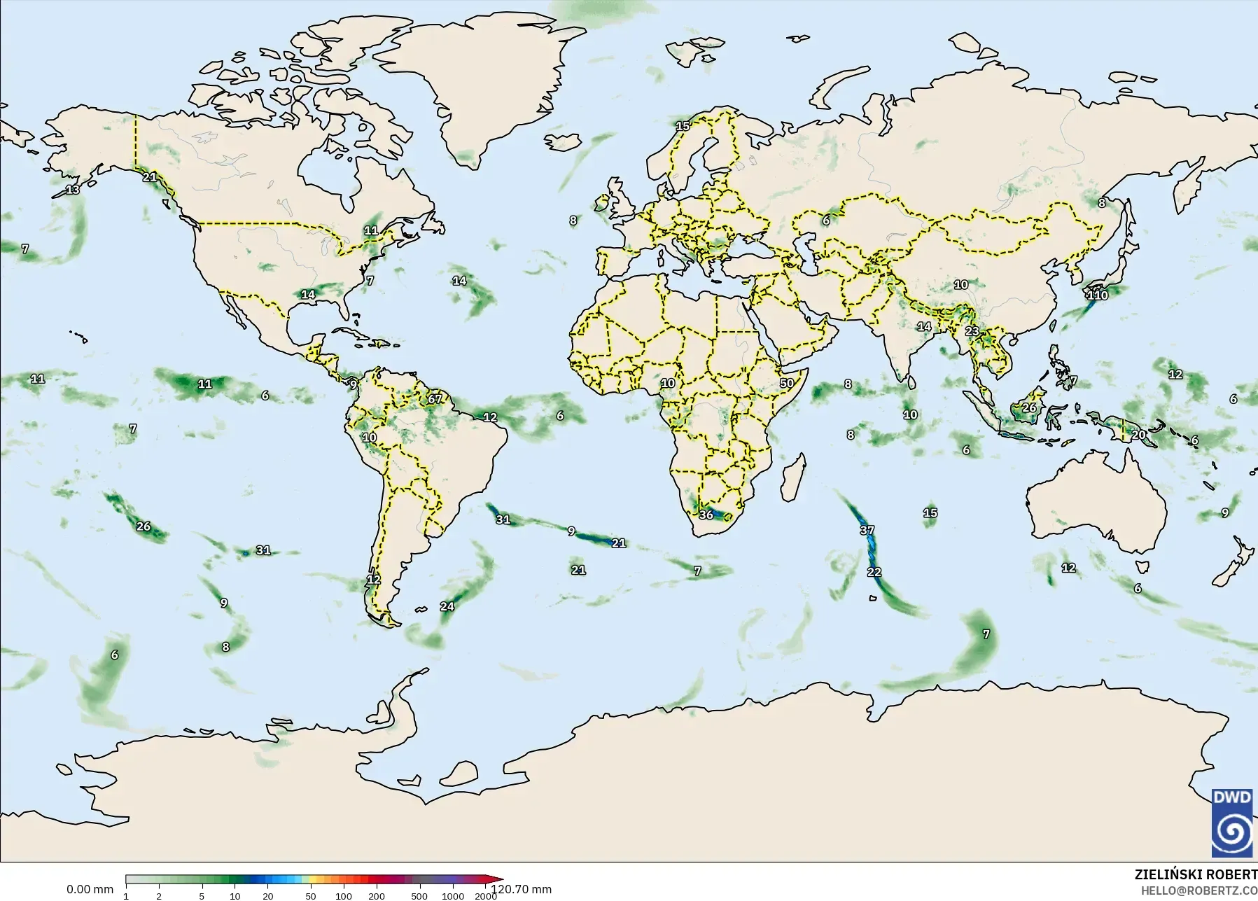 ICON モデル - 世界, 降水量の合計