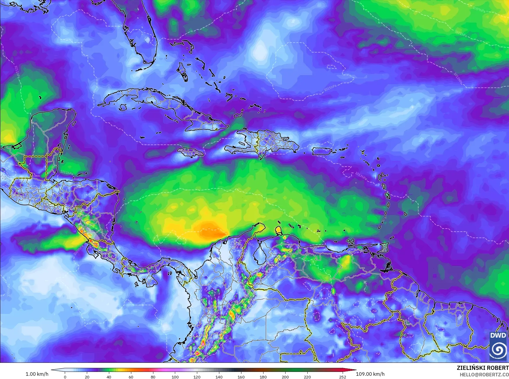 ICON モデル - カリブ海, 突風（最大）