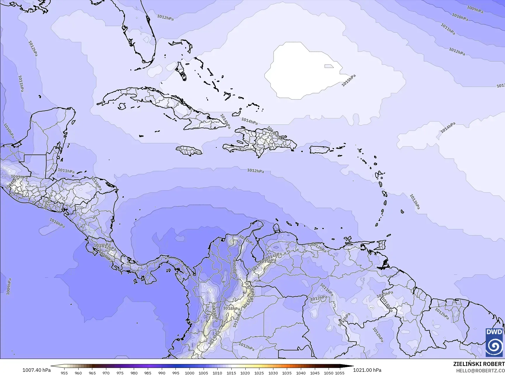 ICON モデル - カリブ海, 気圧
