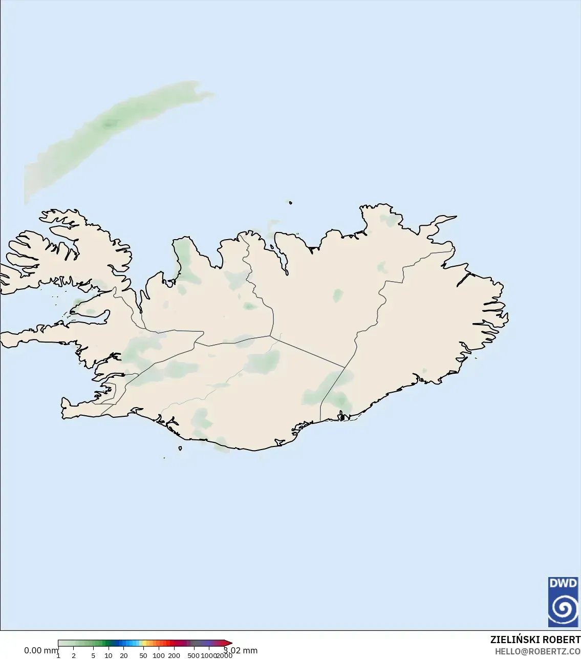 ICON モデル - アイスランド, 降水量の合計