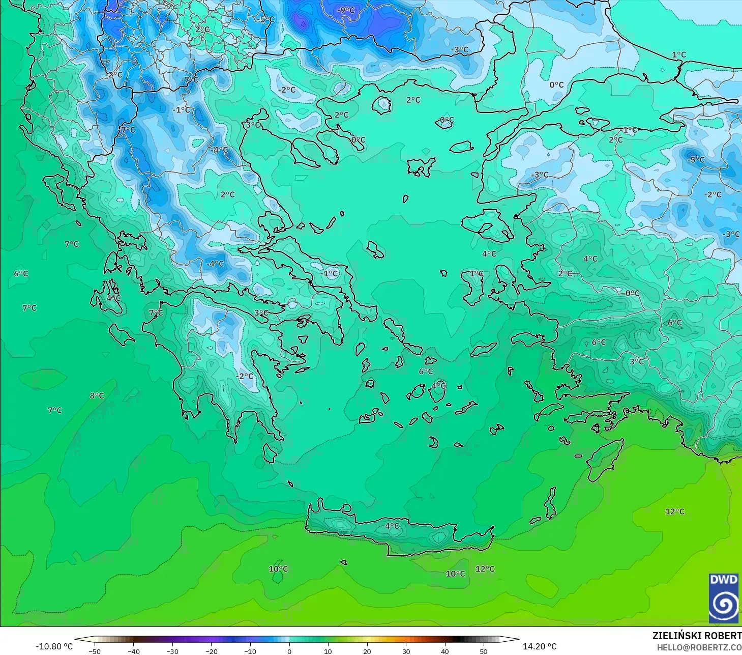 ICON モデル - ギリシャ, 気温（850hPa）