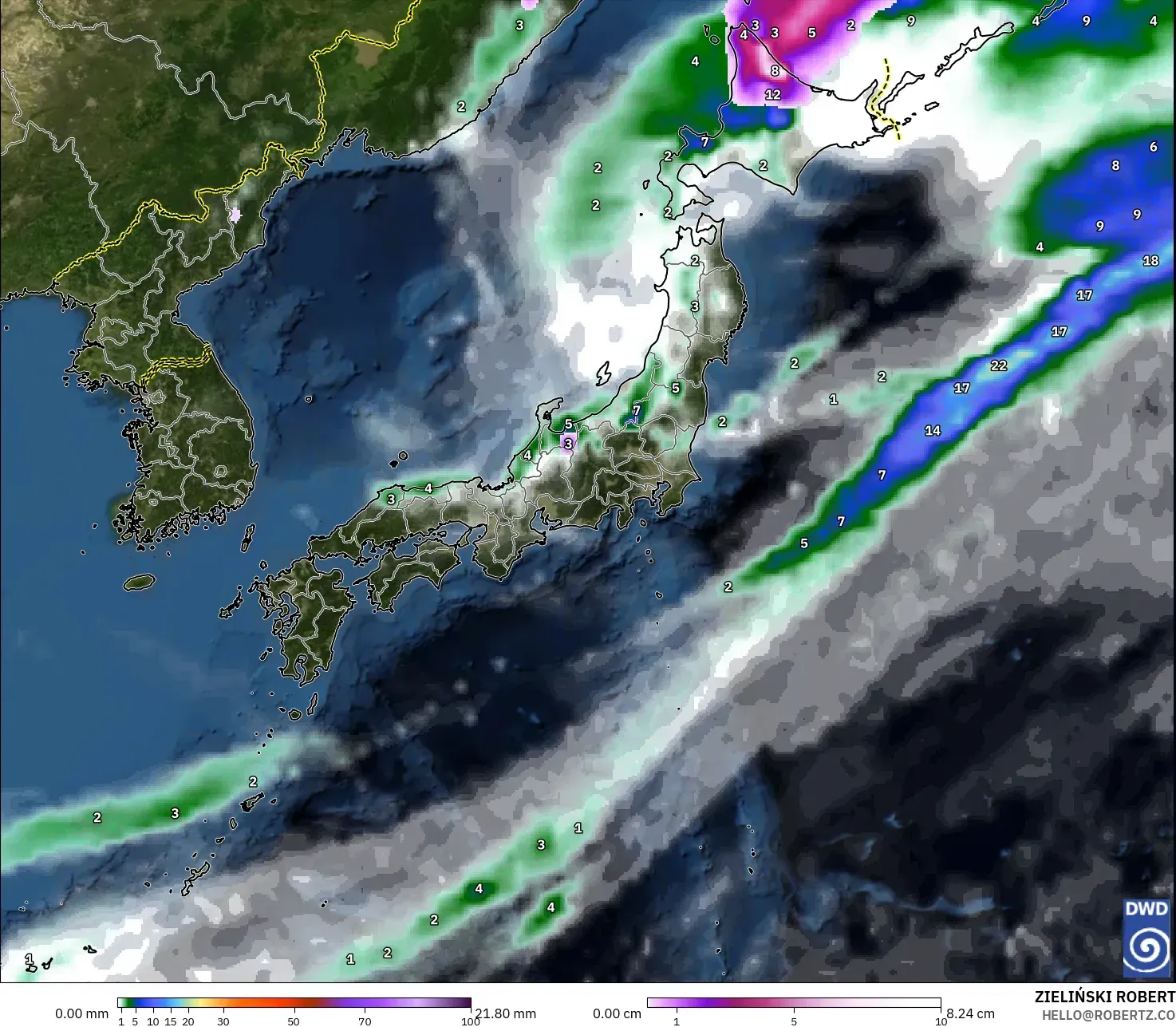 ICON モデル - 日本, 降水量、雲、気圧