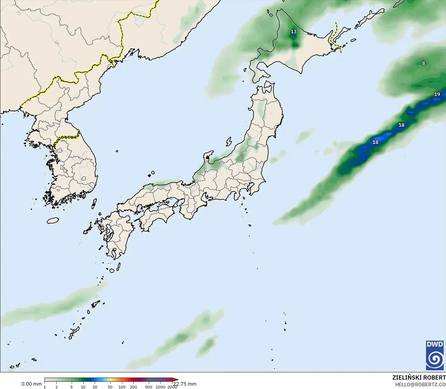 ICON モデル - 日本, 降水量の合計