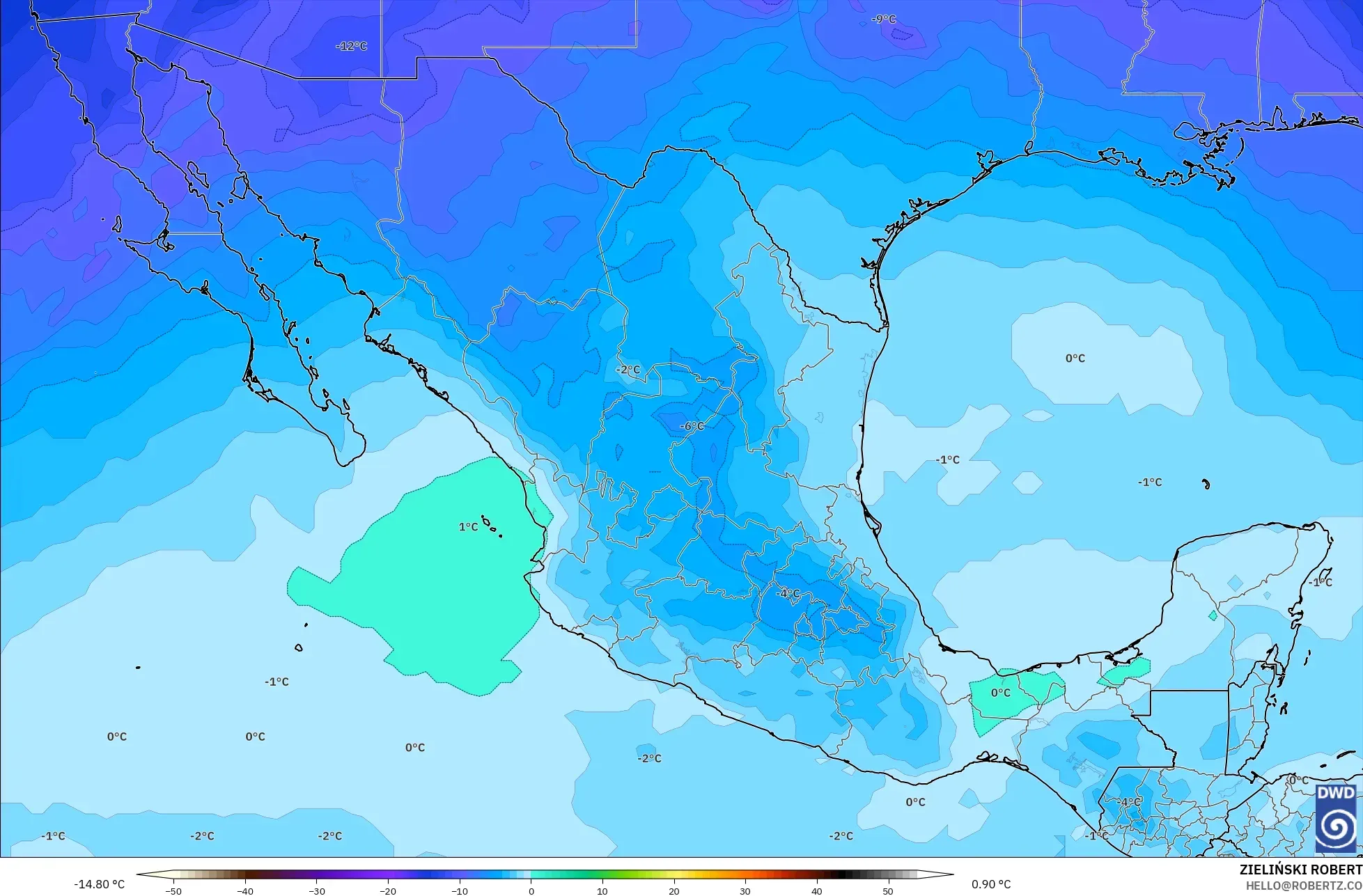 ICON モデル - メキシコ, 気温（500hPa）