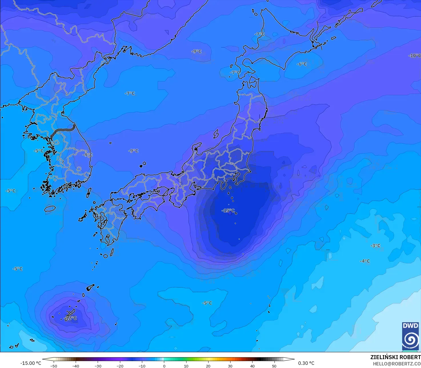 ICON モデル - 日本, 気温（500hPa）