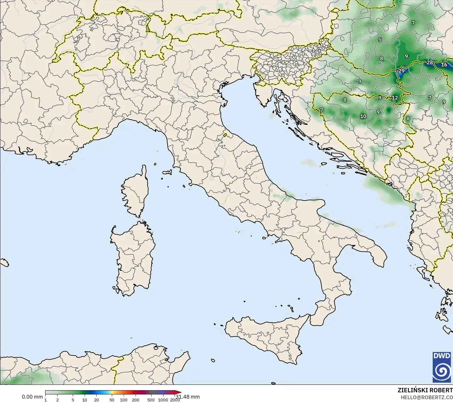 ICON モデル - イタリア, 降水量の合計