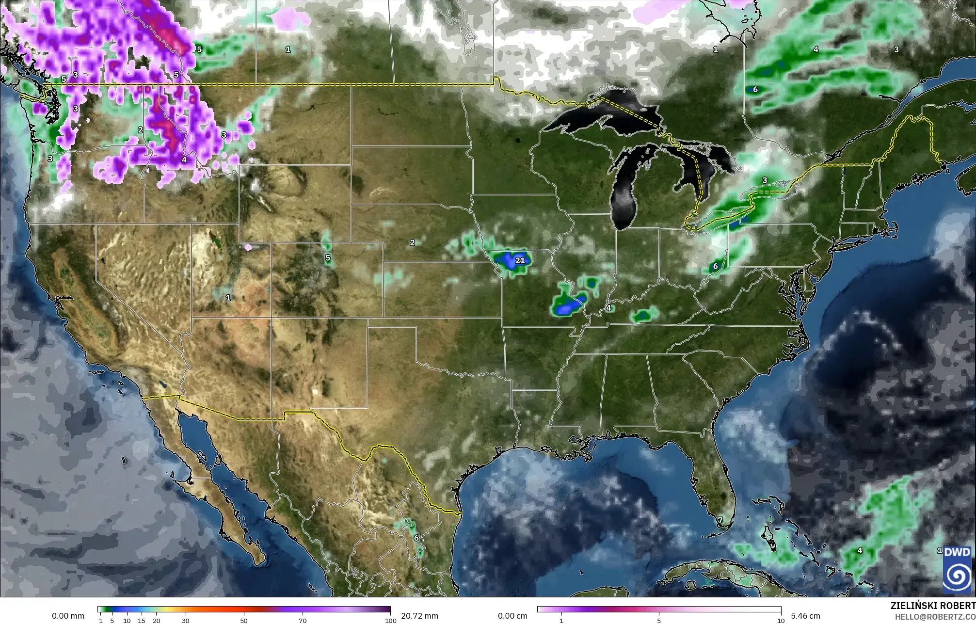ICON モデル - アメリカ合衆国, 降水量、雲、気圧