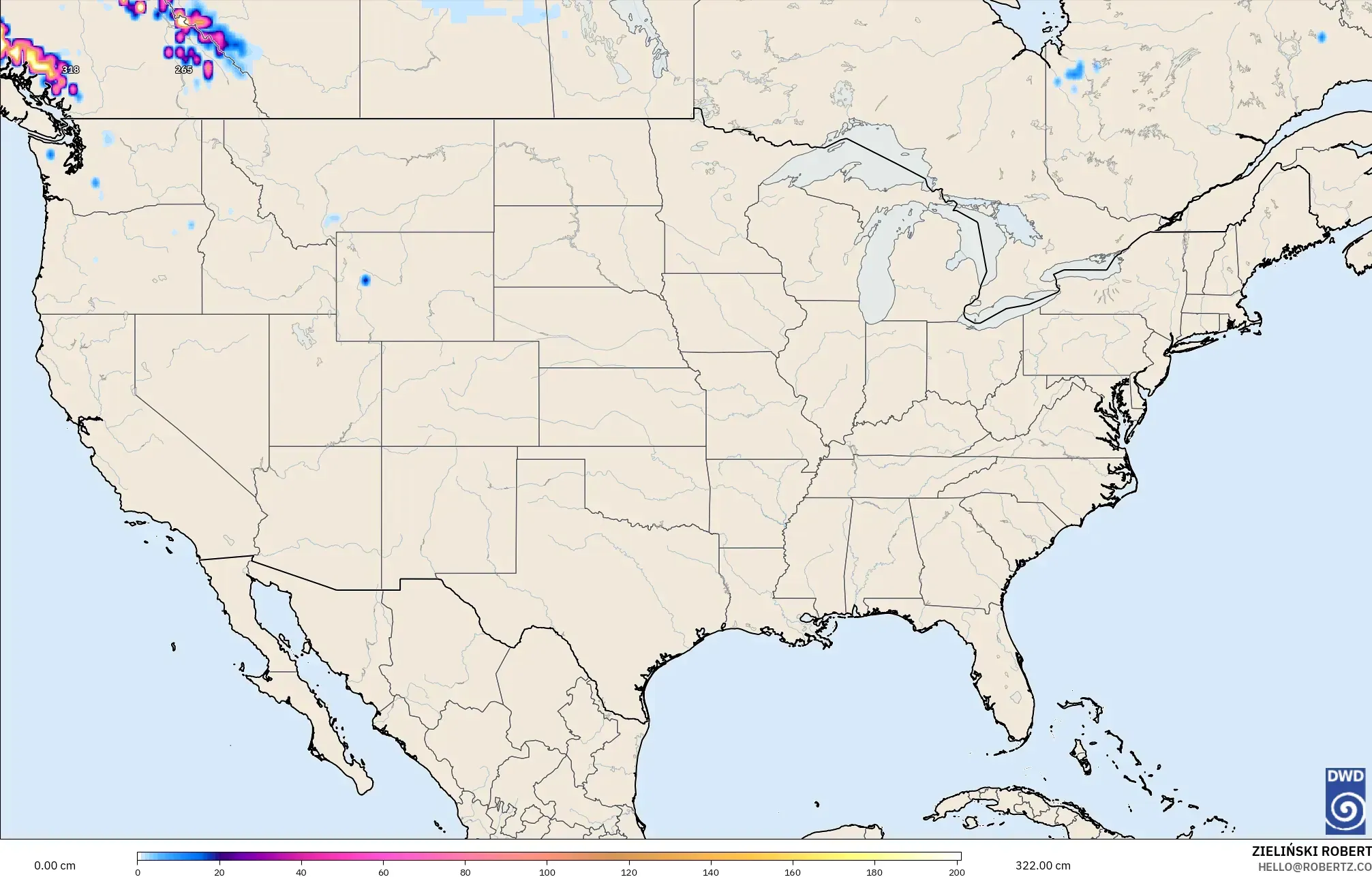 ICON モデル - アメリカ合衆国, 積雪深