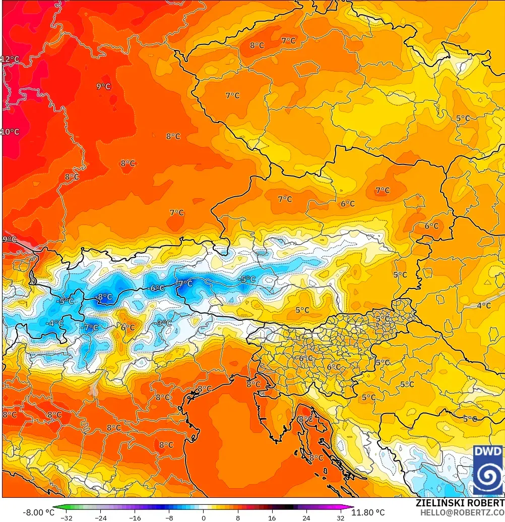 ICON モデル - オーストリア, 気温異常（850hPa）