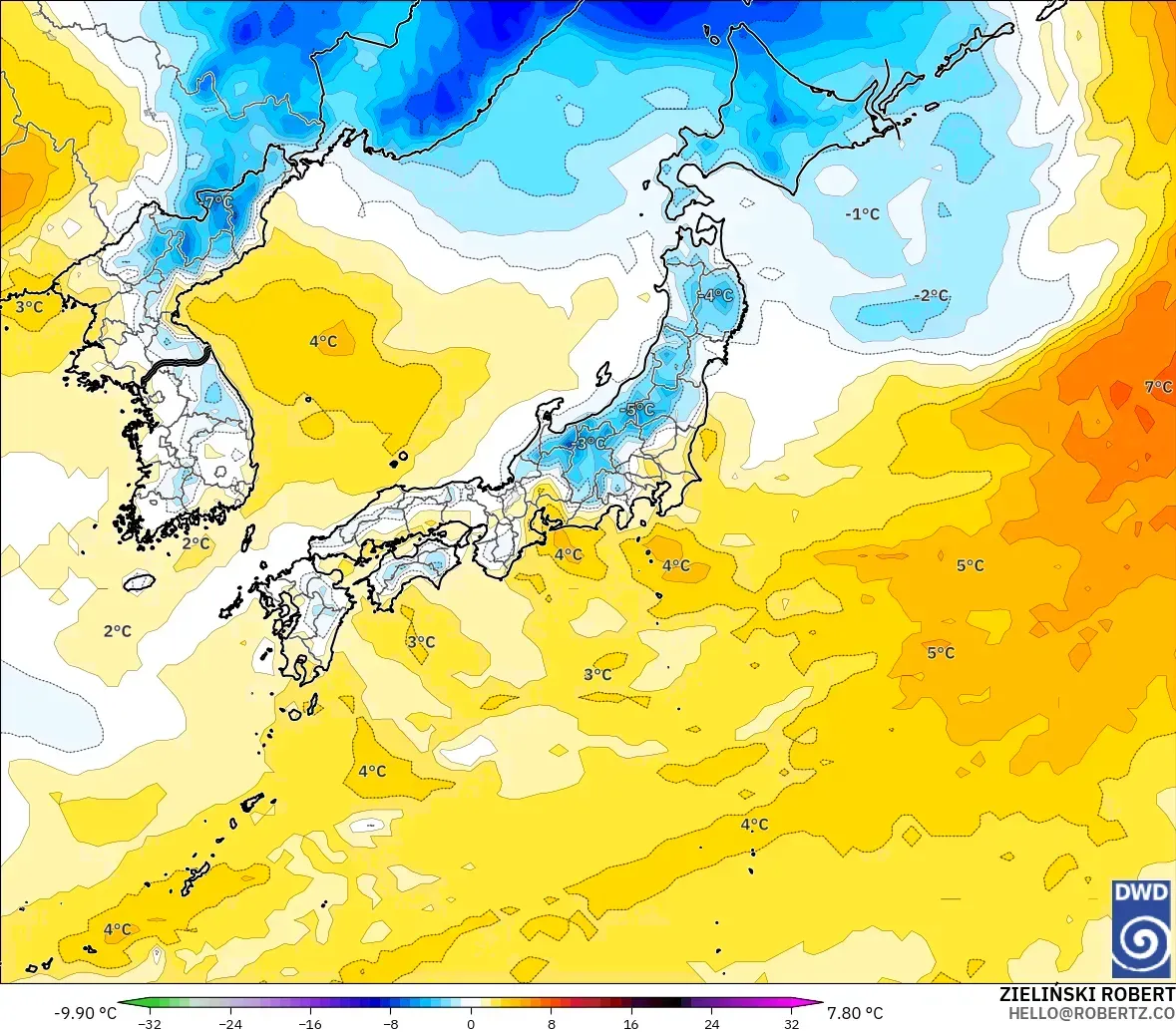 ICON モデル - 日本, 気温異常（850hPa）