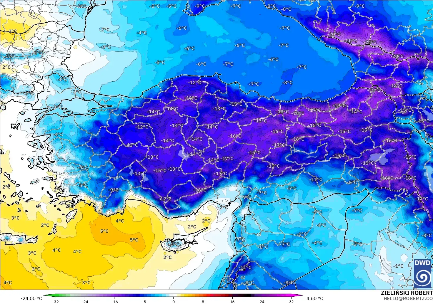 ICON モデル - トルコ, 気温異常（850hPa）