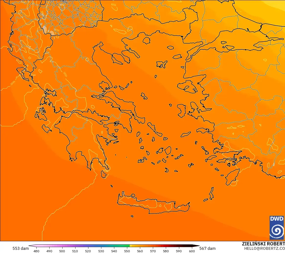 ICON モデル - ギリシャ, 500hPaのジオポテンシャル高度